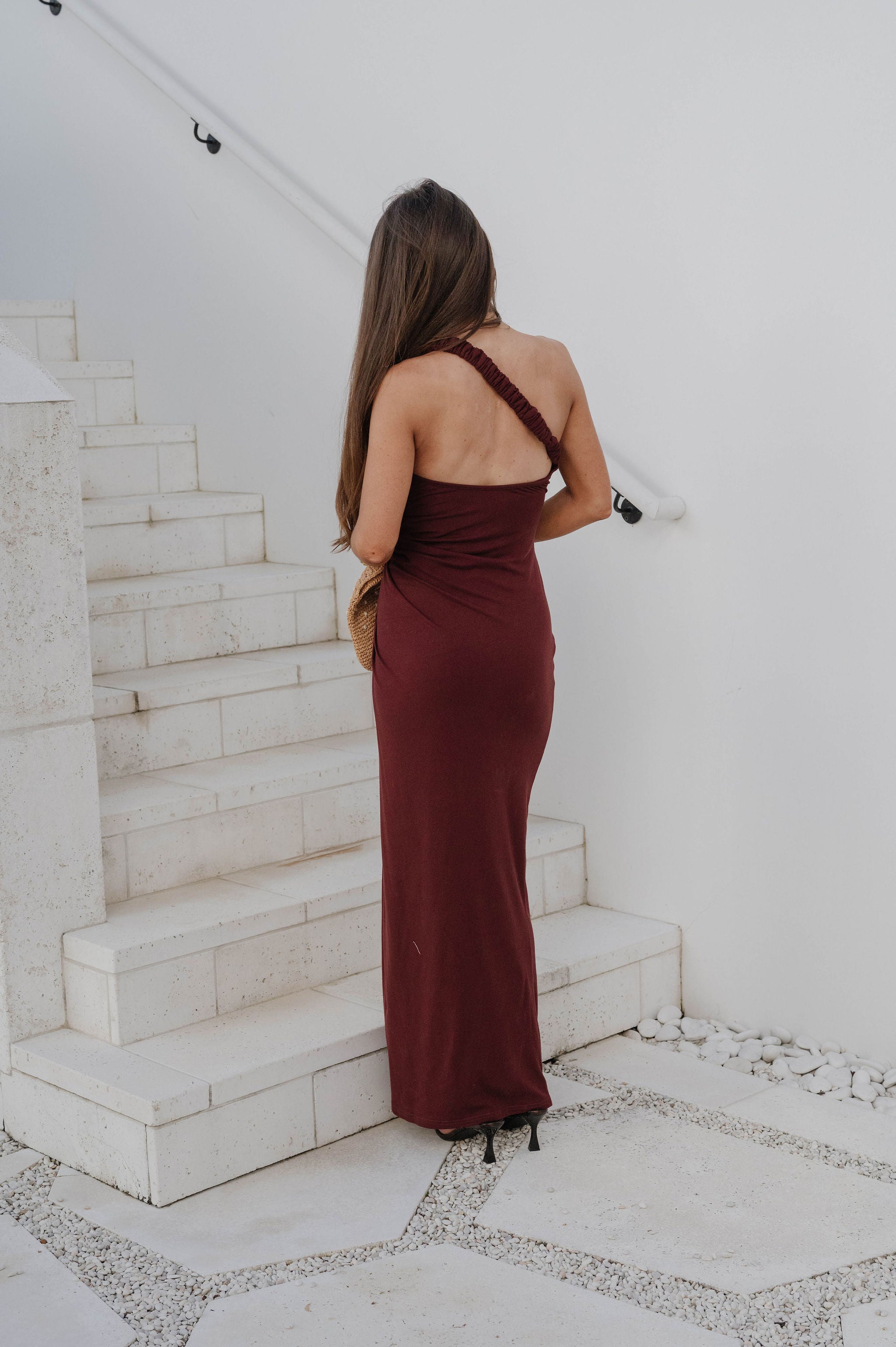 Twisted Drape Maxi Dress-Burgundy