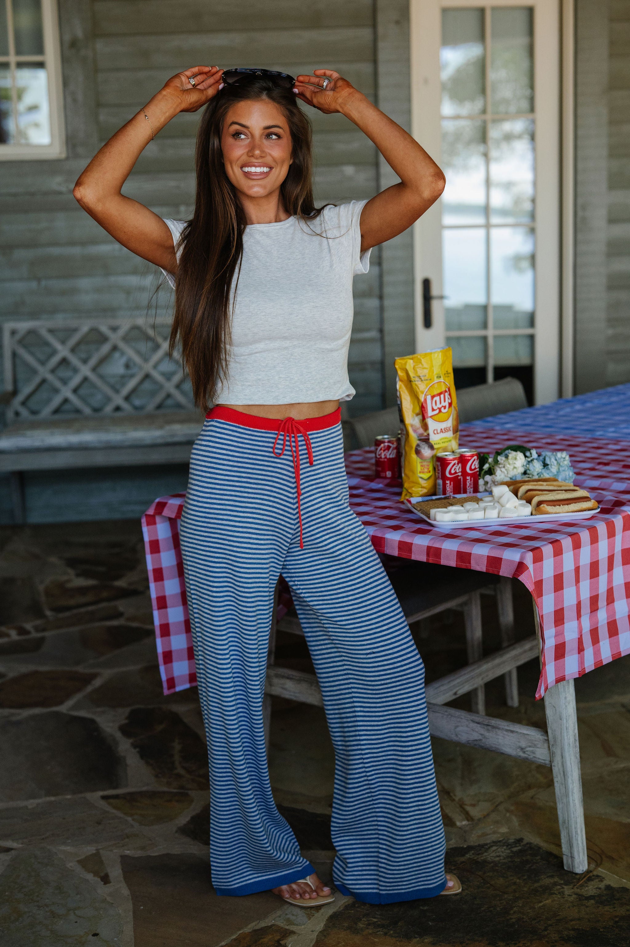 Striped Lounge Pants-Marine