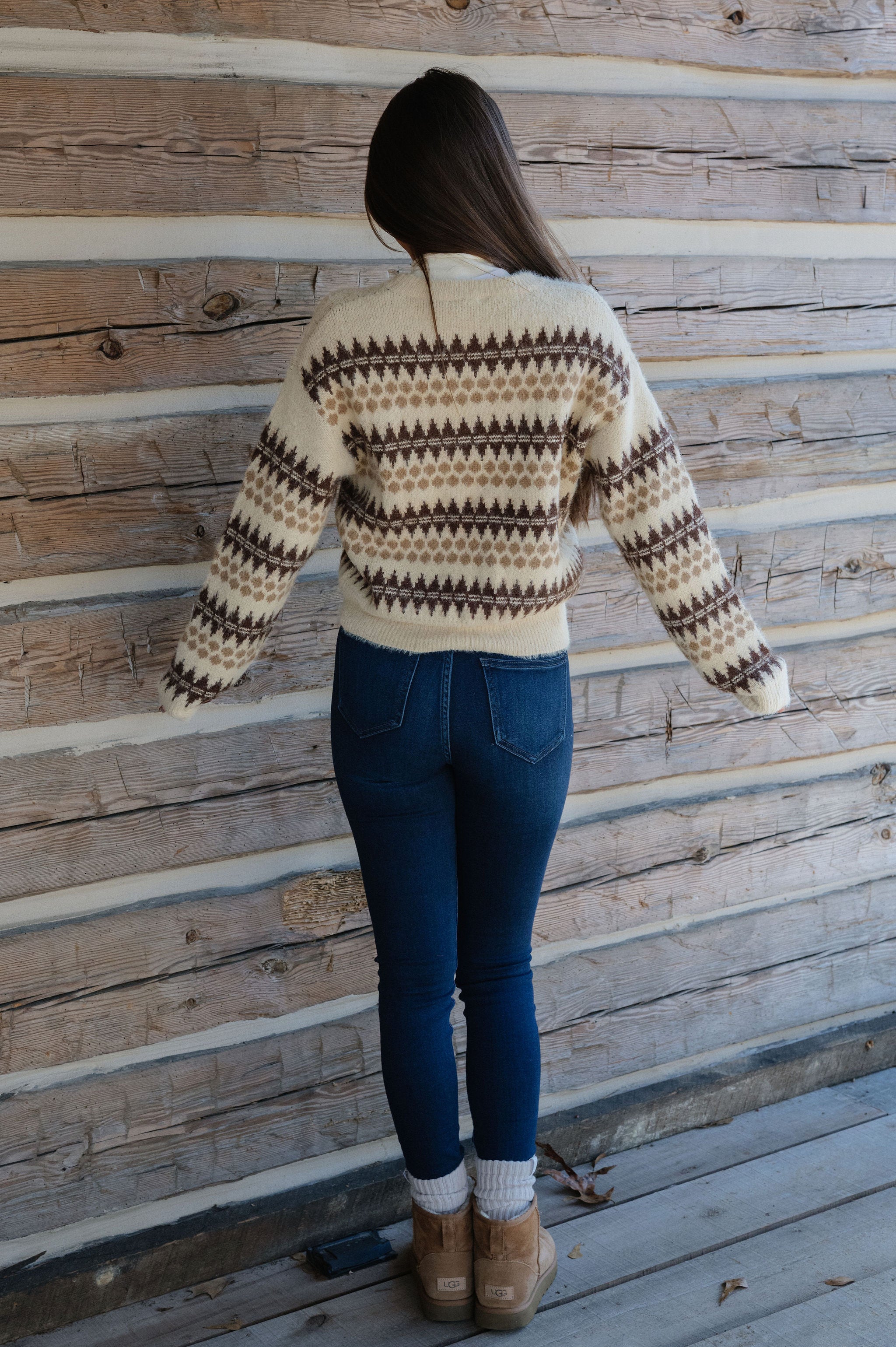 Emi Fair Isle Sweater-Ecru/Brown