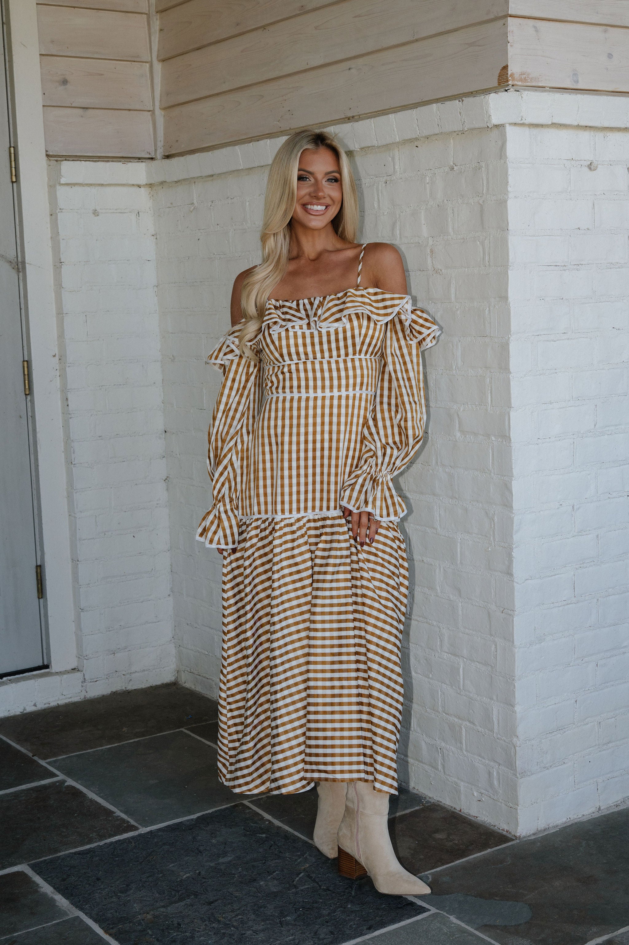 OTS Striped Maxi Dress-Brown/Ivory