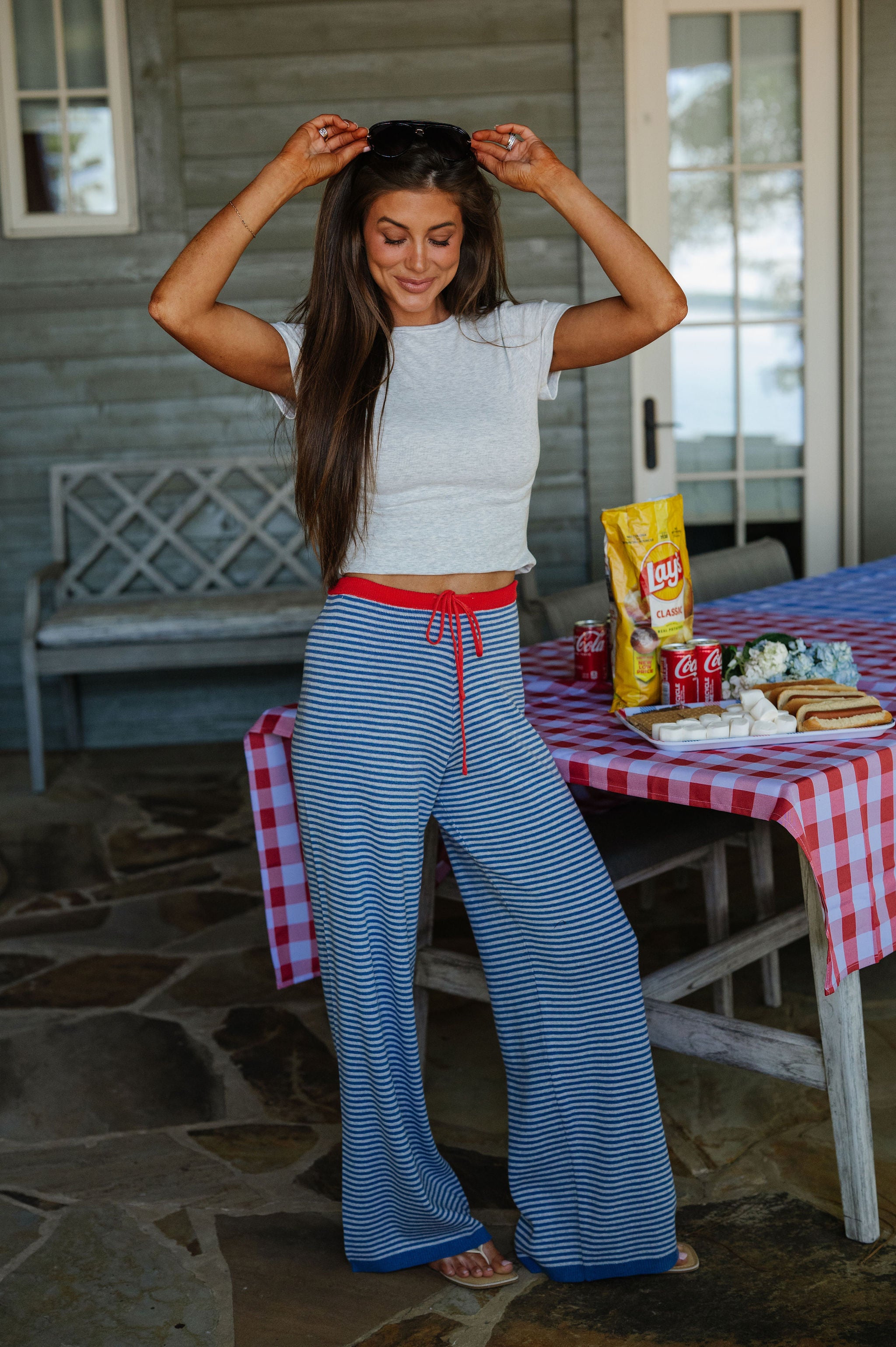 Striped Lounge Pants-Marine