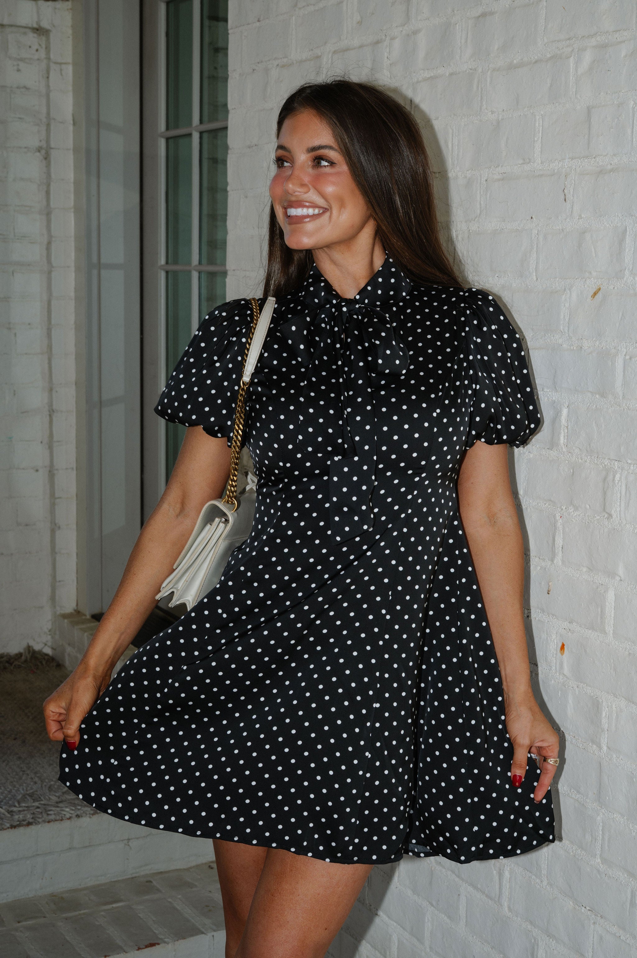 Vivian Polka Dot Mini Dress-Black
