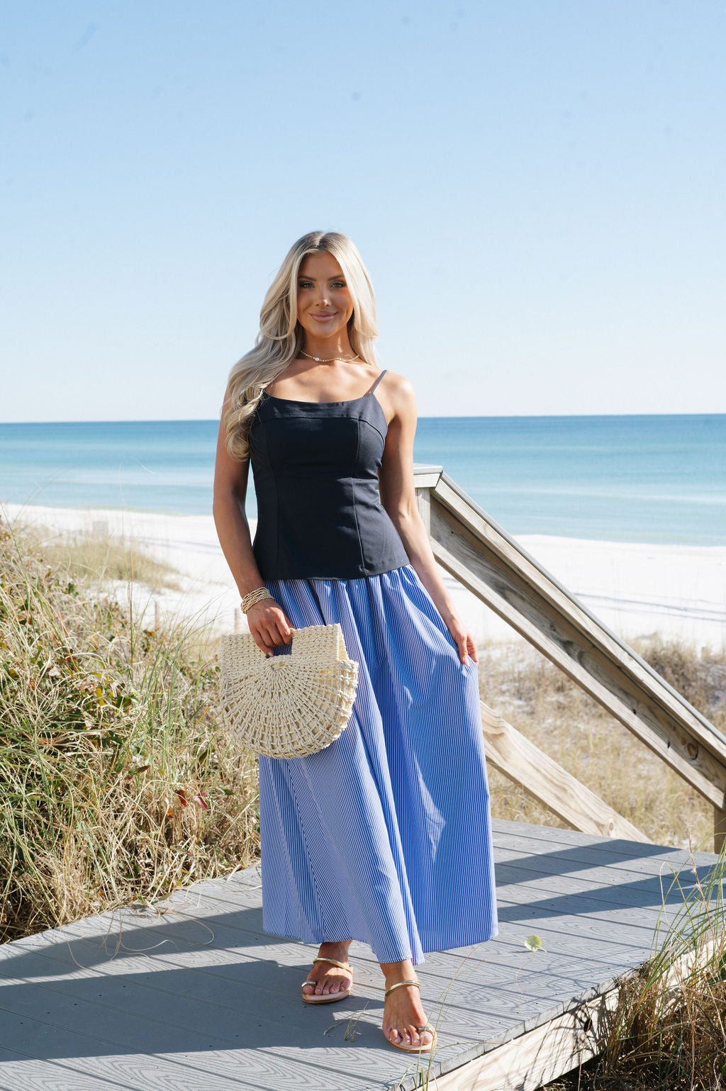 Shanon Striped Maxi Dress-Navy