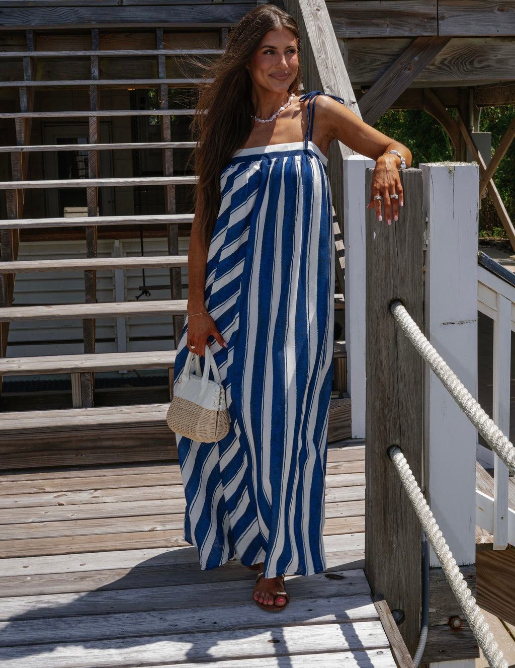 blue and white stripe maxi dress Blue Striped Sweetheart Twist & Keyhole Maxi Dress