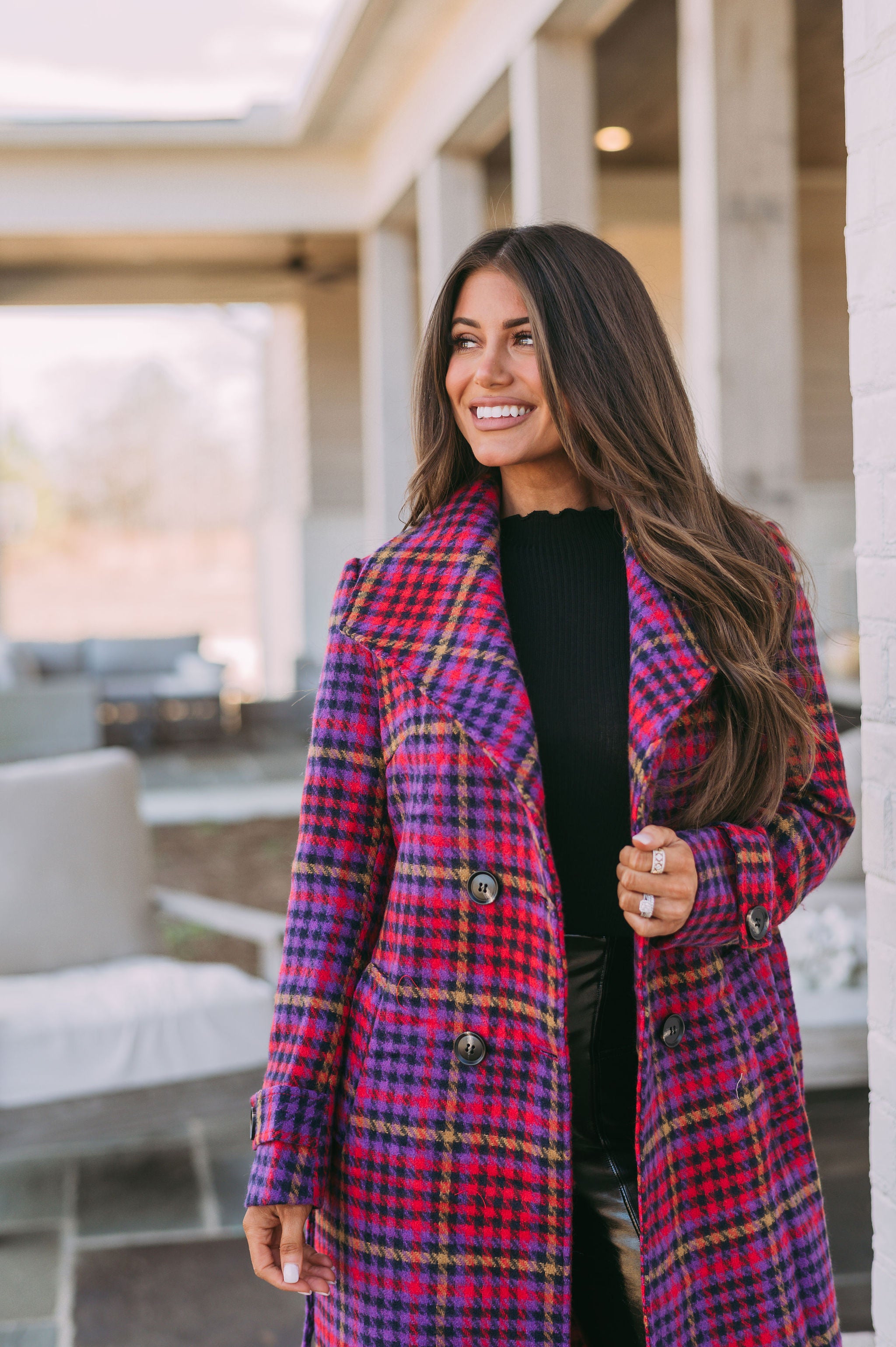 Plaid wool trench outlet coat