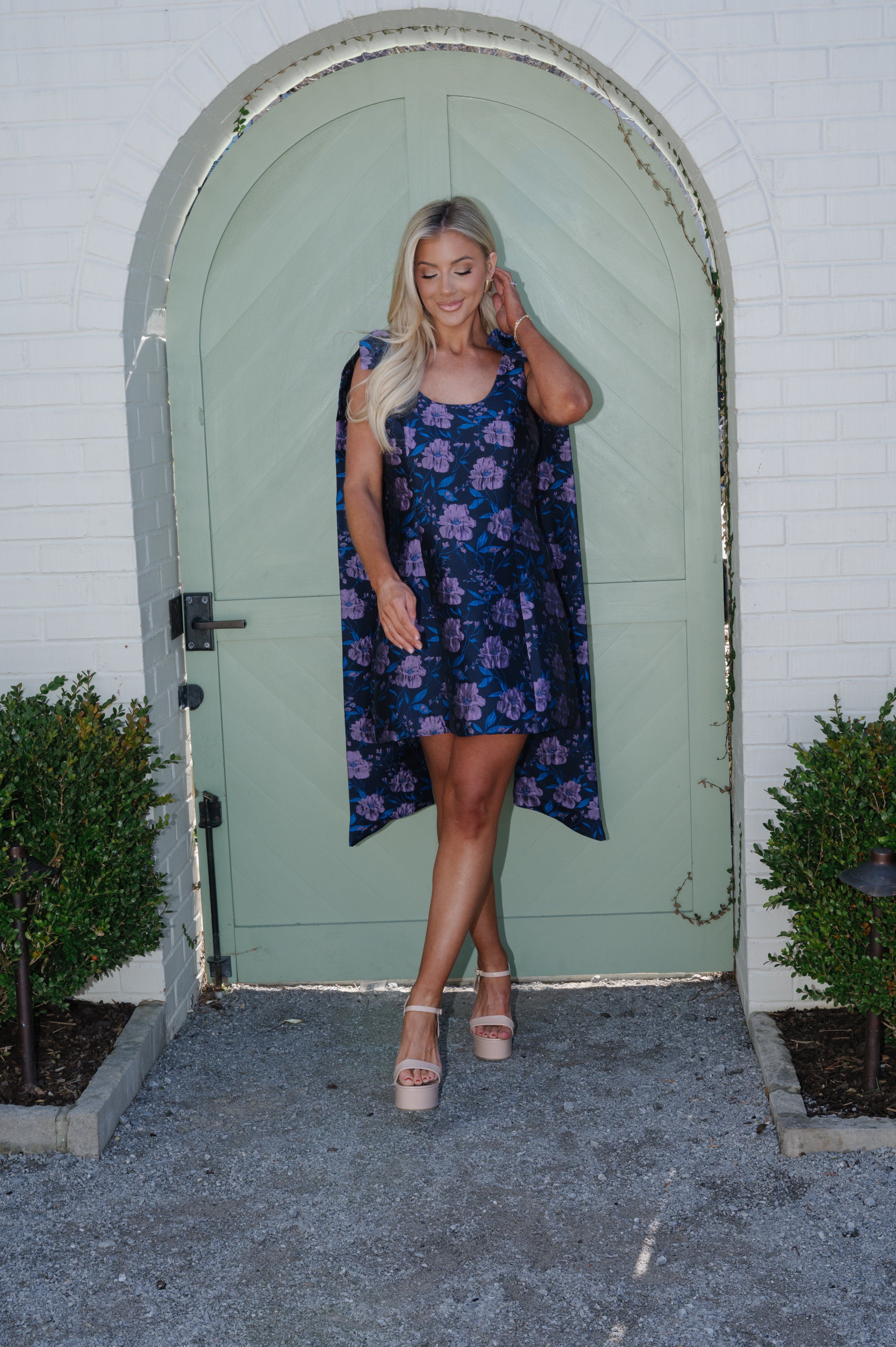 Bella Jacquard Mini Dress-Navy