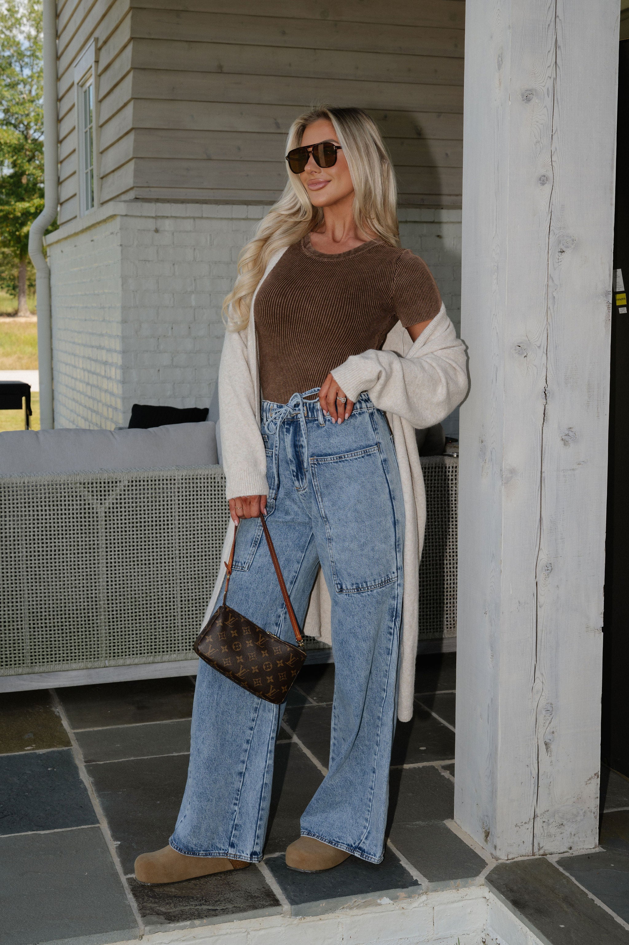 Oversized Washed Wide Leg Pants-Denim