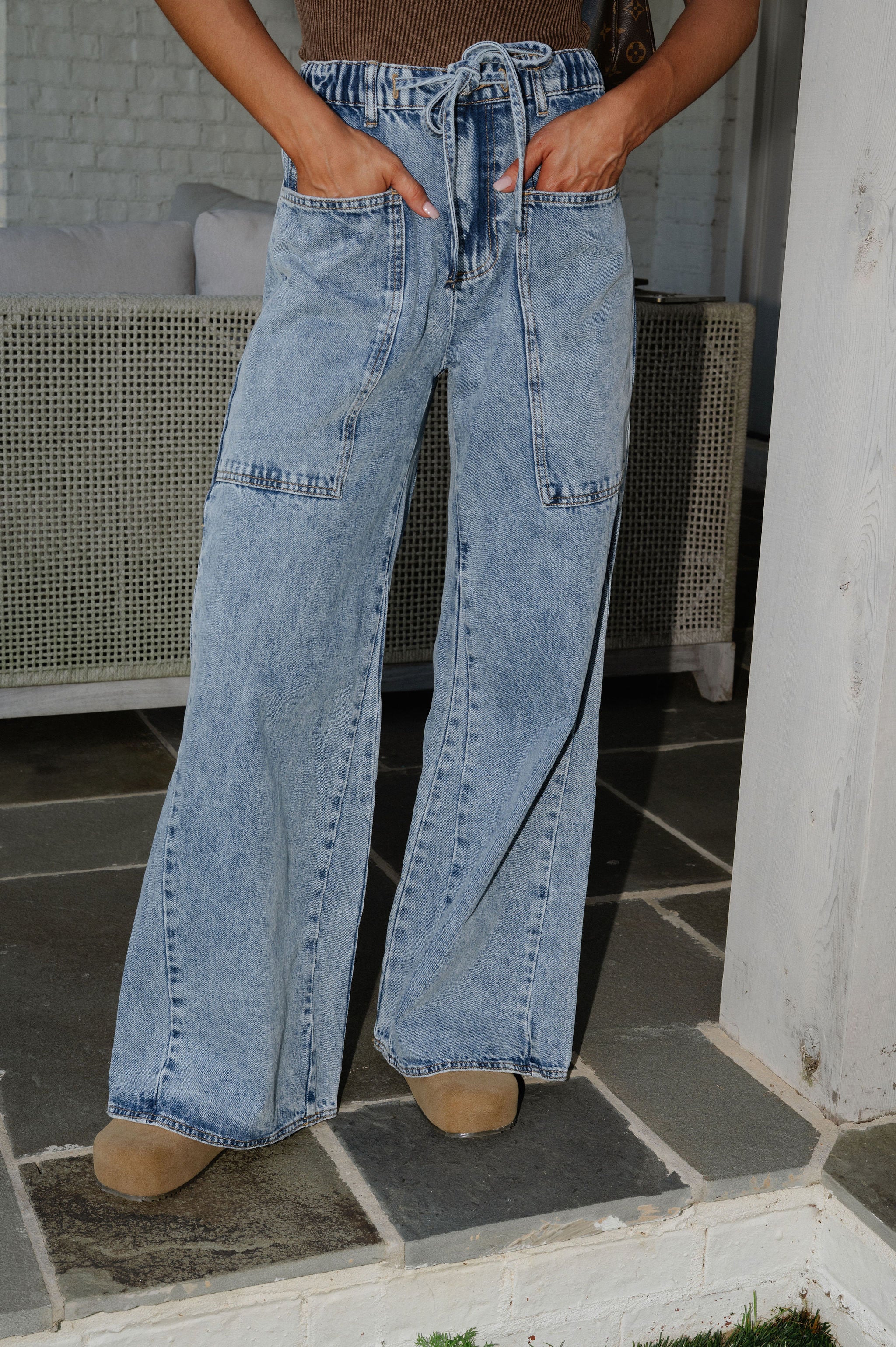Oversized Washed Wide Leg Pants-Denim