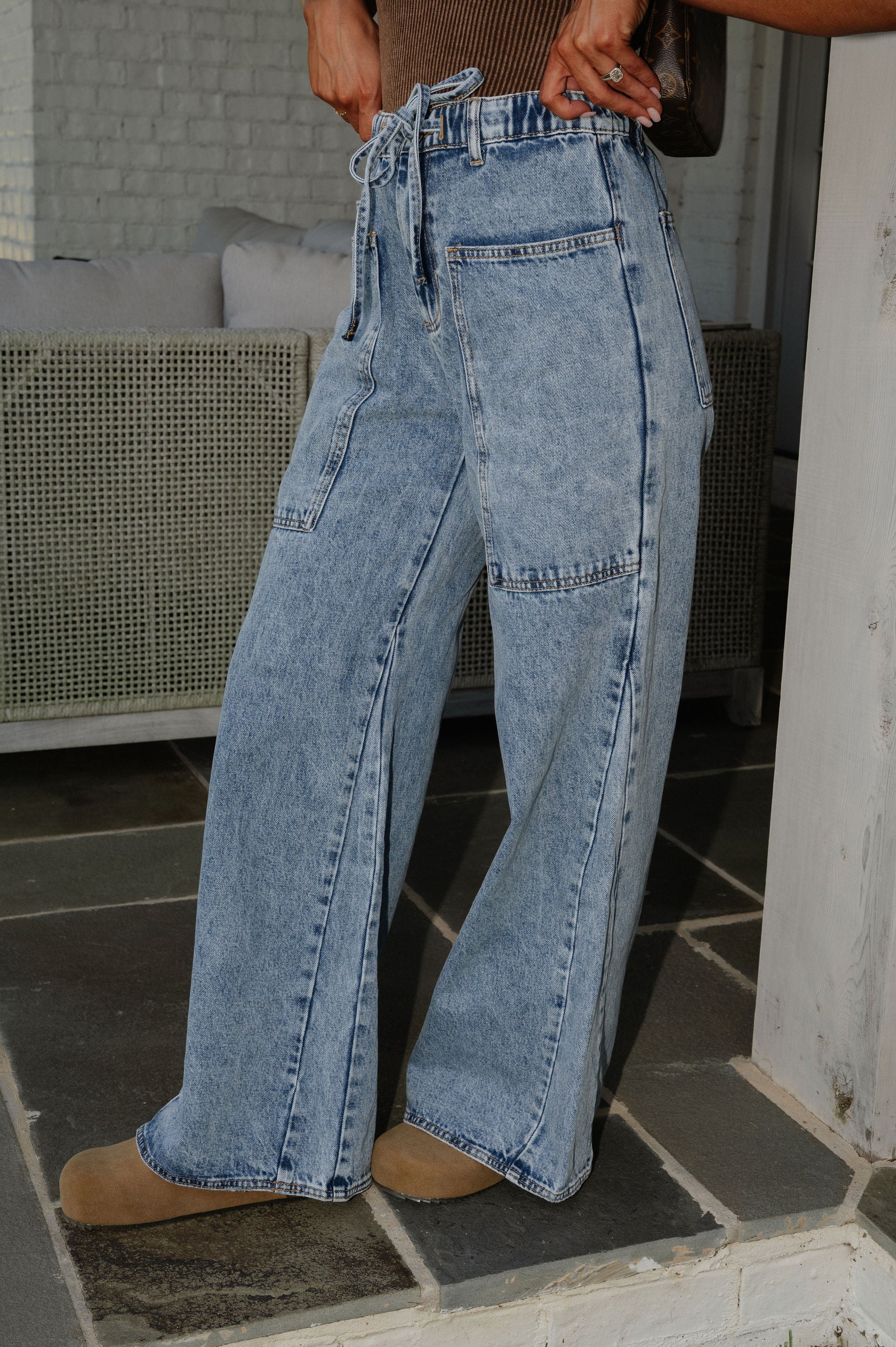 Oversized Washed Wide Leg Pants-Denim