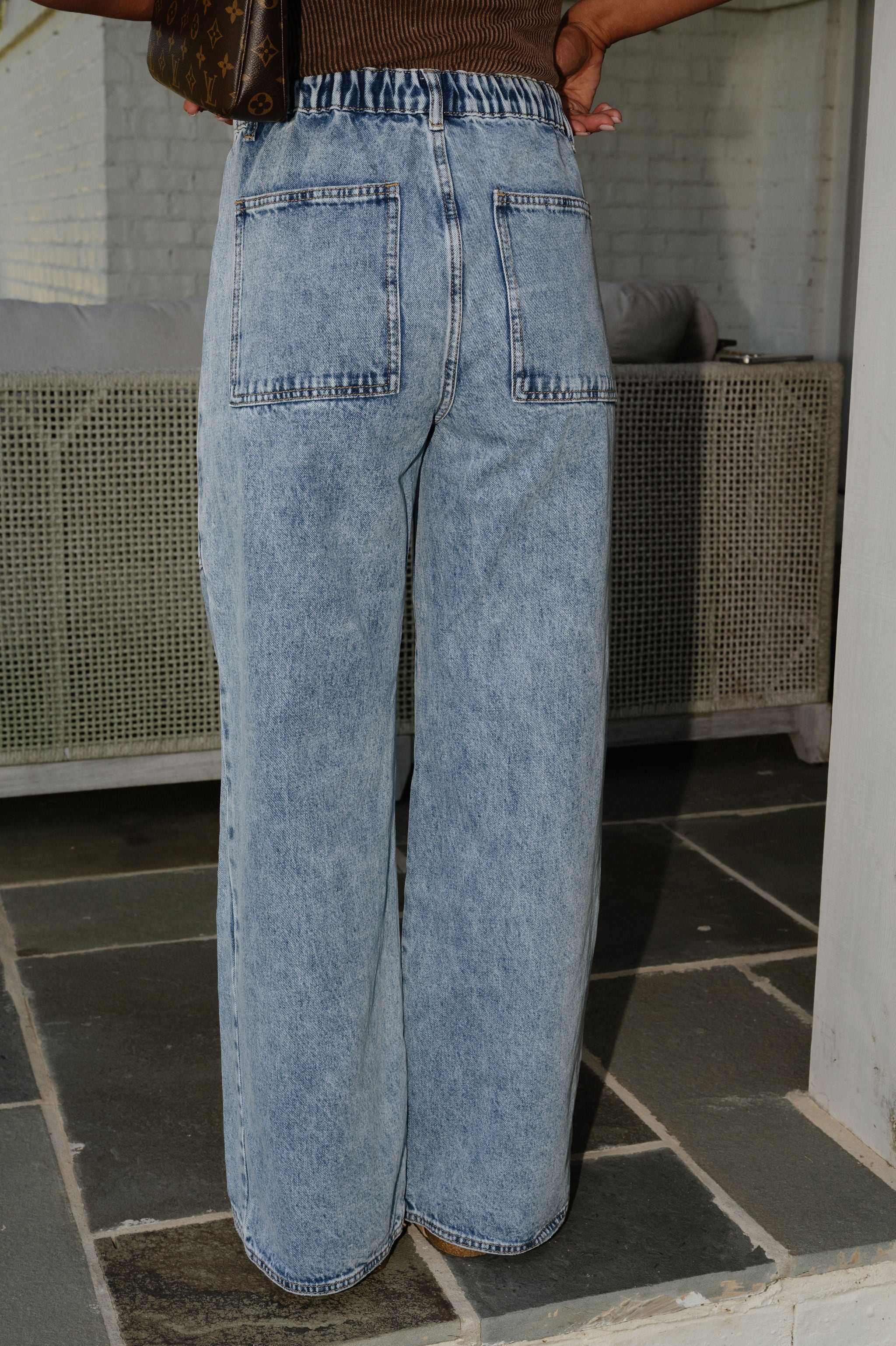 Oversized Washed Wide Leg Pants-Denim