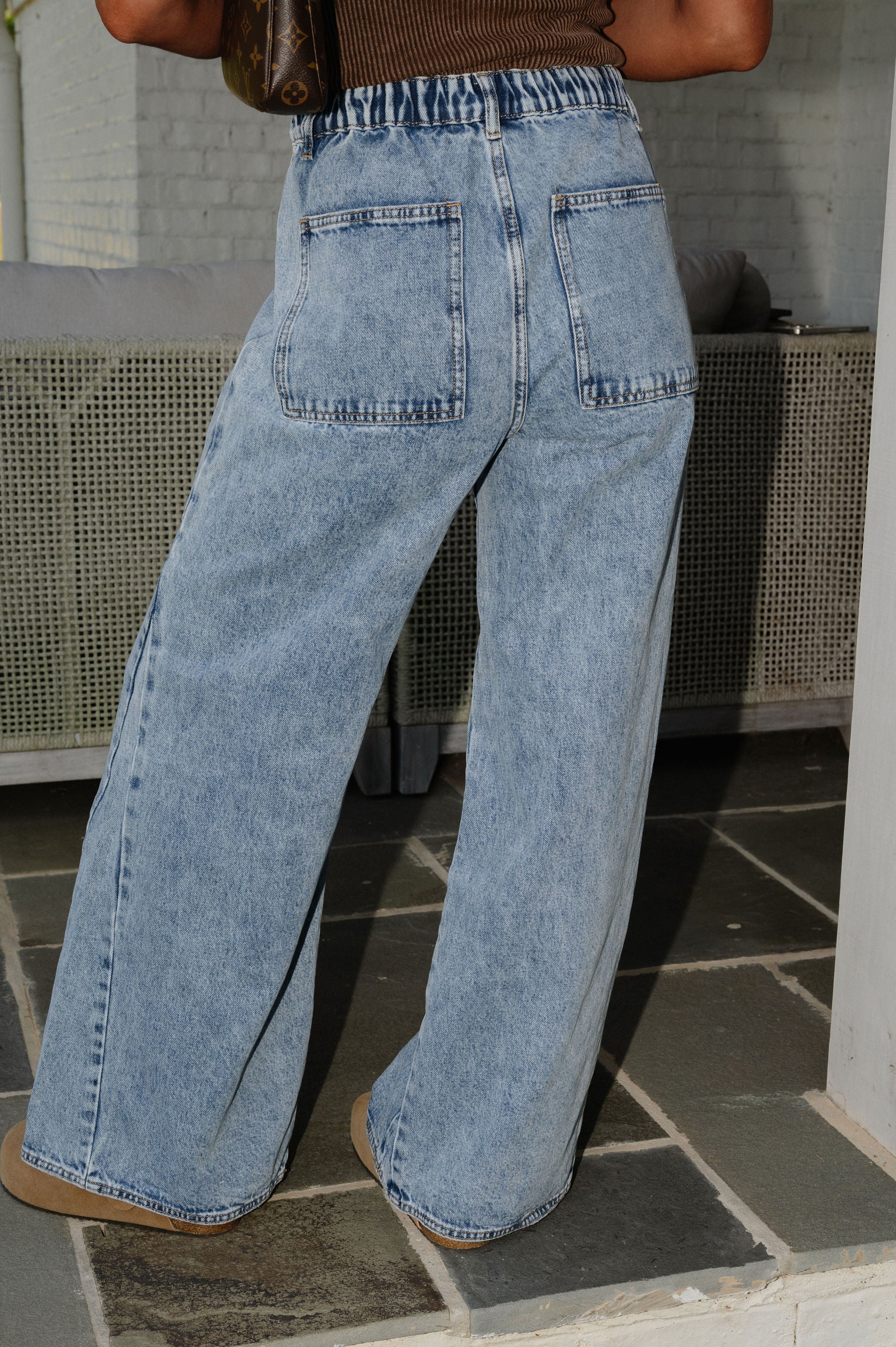 Oversized Washed Wide Leg Pants-Denim