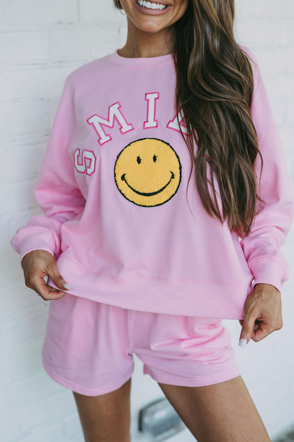 "Smile" Patch Top-Pink