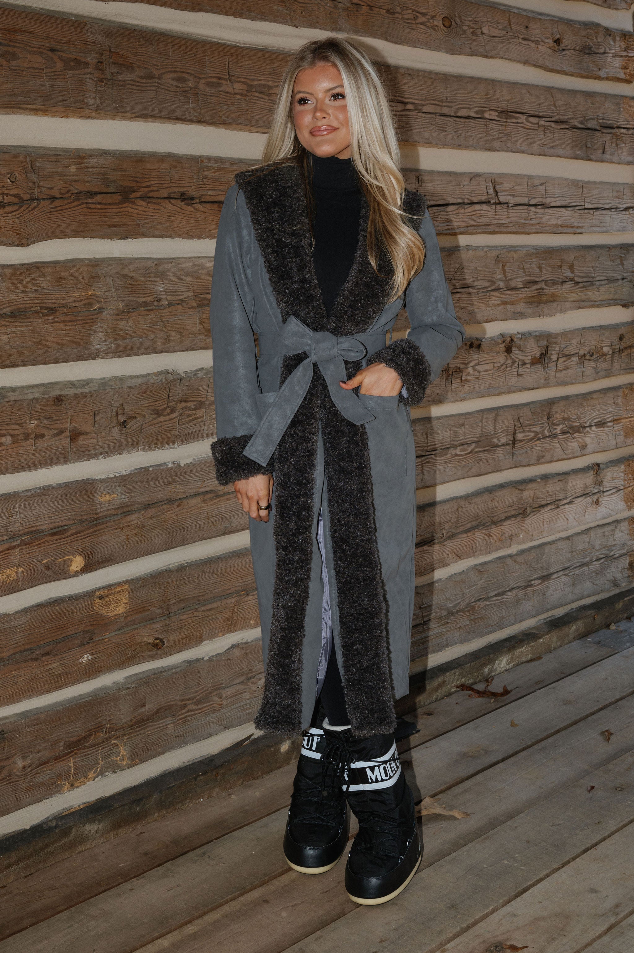 Kylie Faux Leather Coat-Charcoal