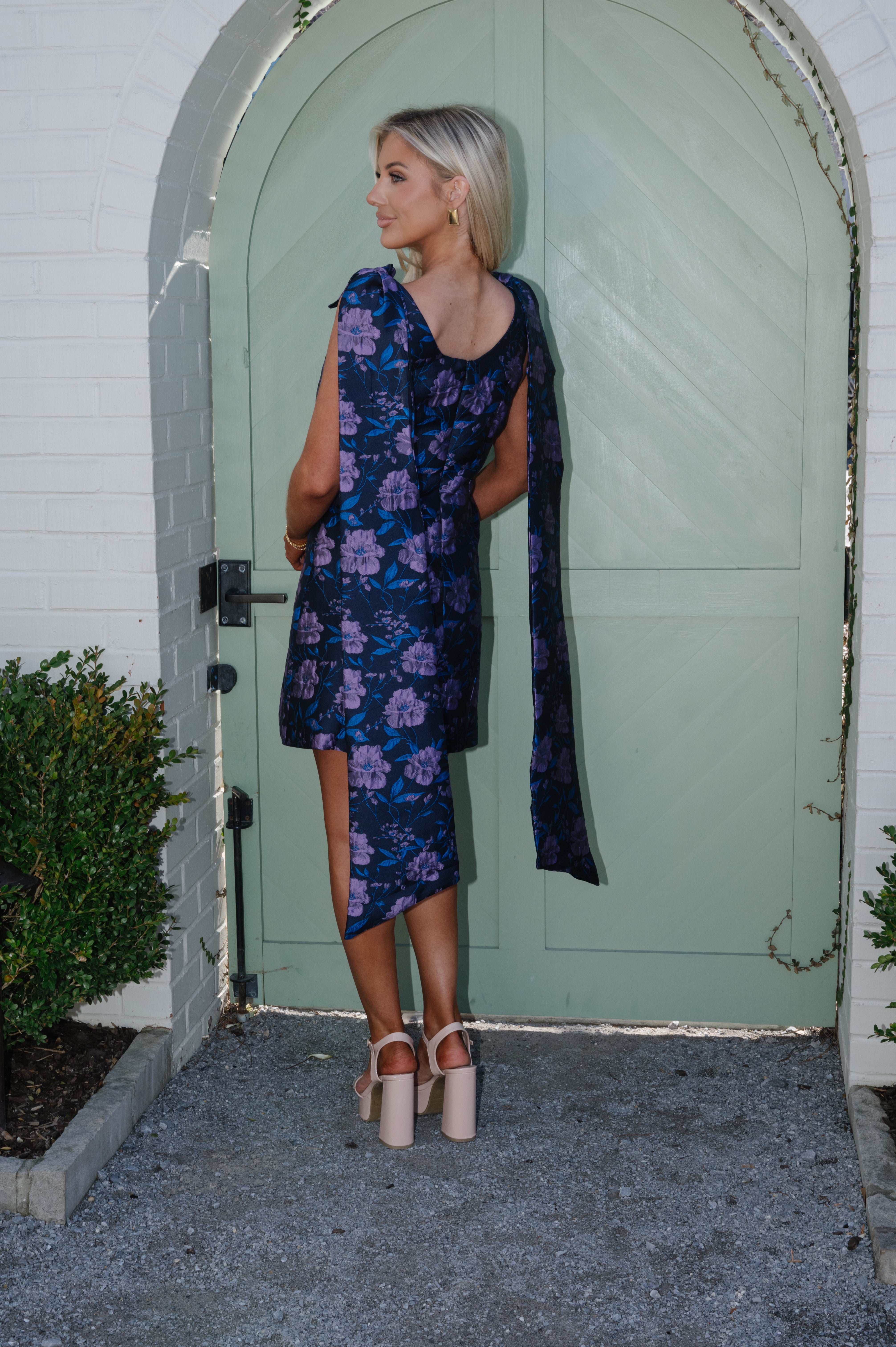 Bella Jacquard Mini Dress-Navy