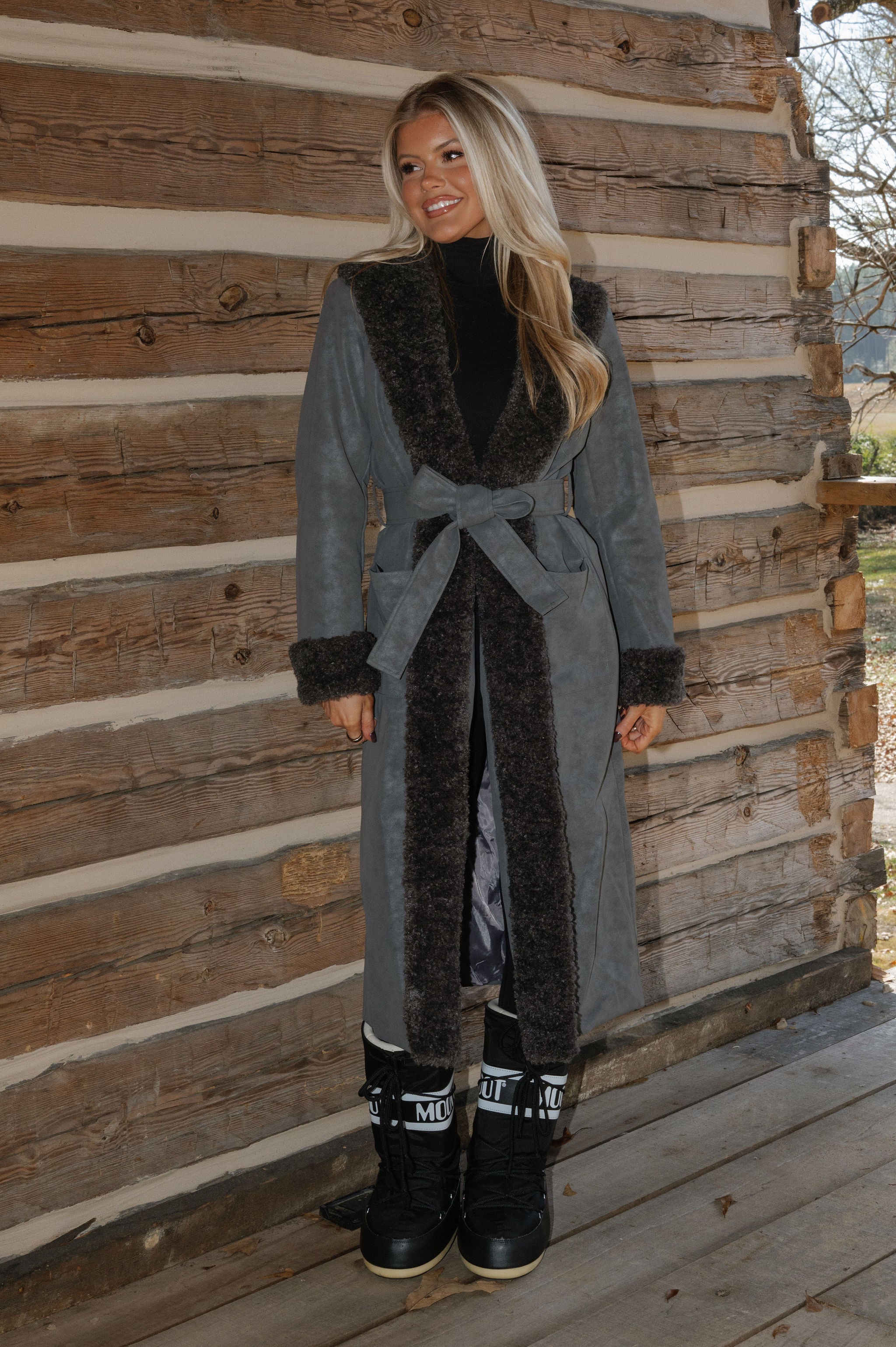 Kylie Faux Leather Coat-Charcoal