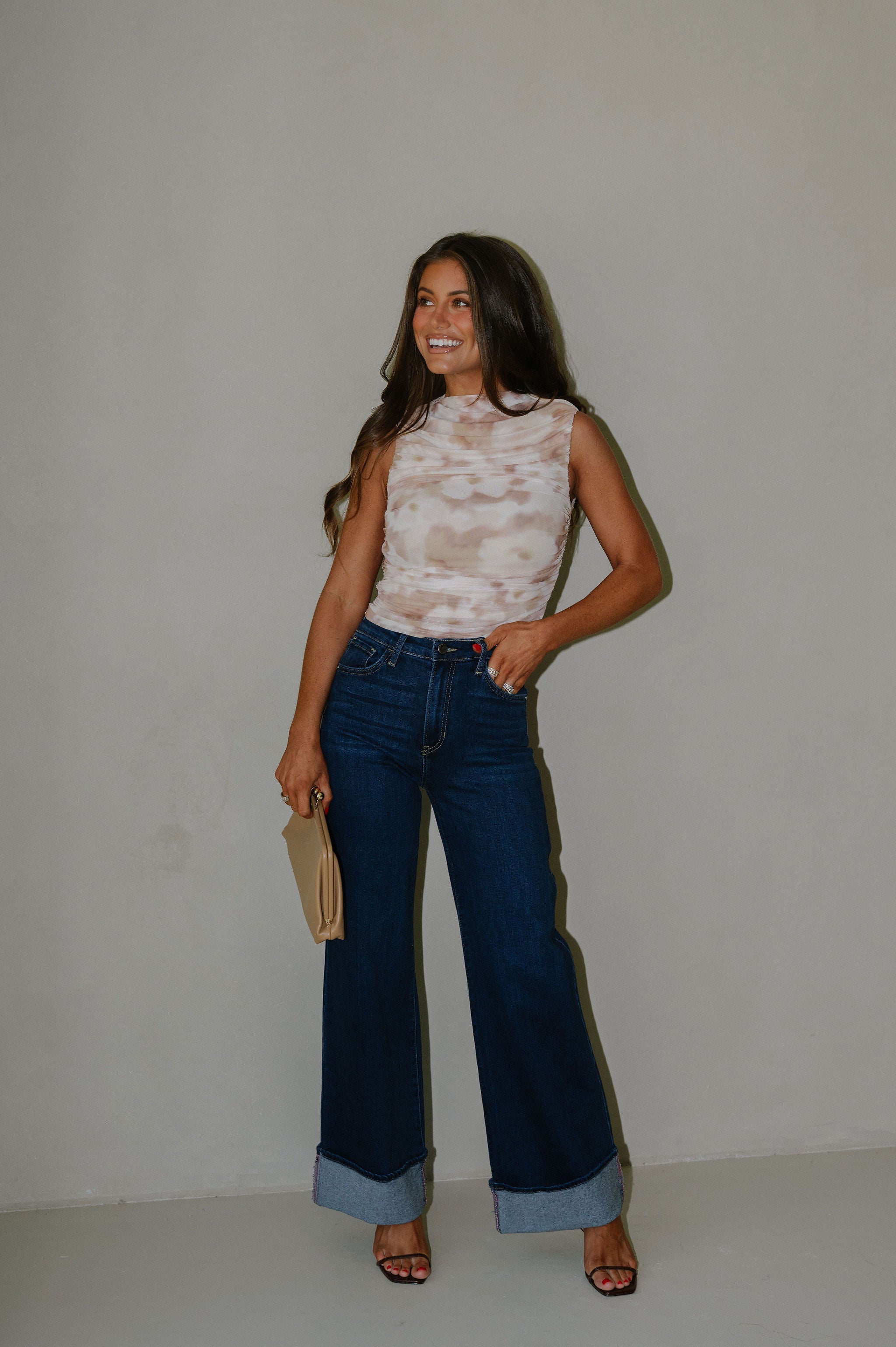 Cuffed Palazzo Jeans-Dark Wash