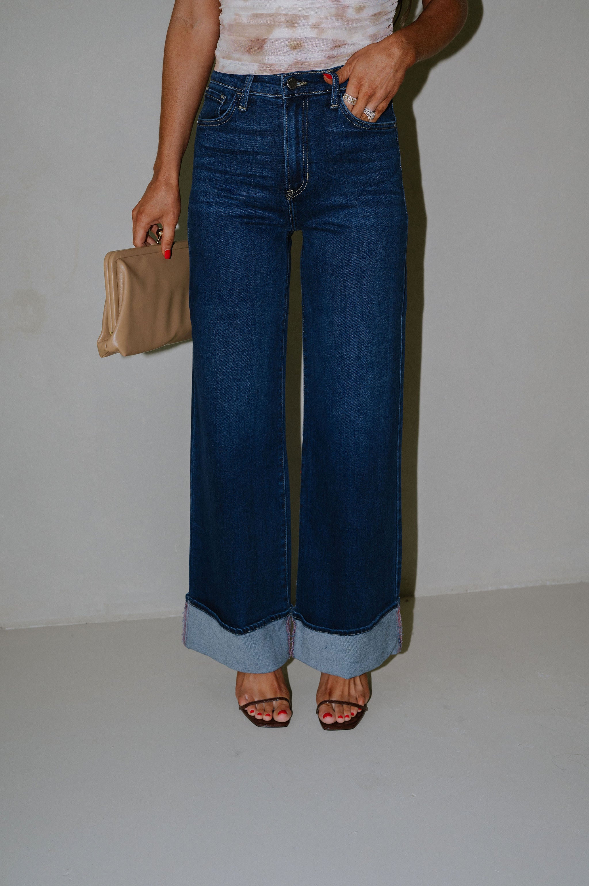 Cuffed Palazzo Jeans-Dark Wash