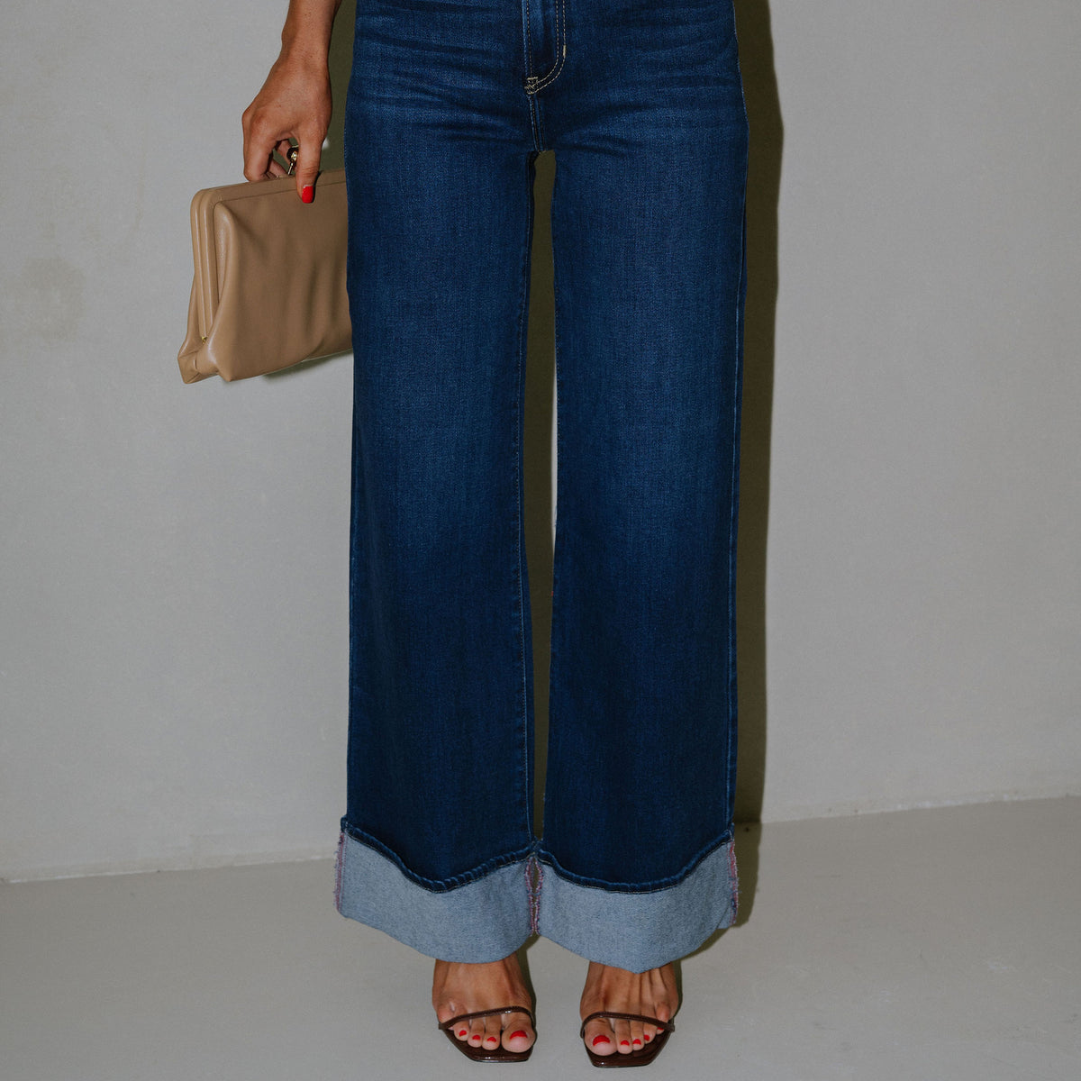 Cuffed Palazzo Jeans-Dark Wash