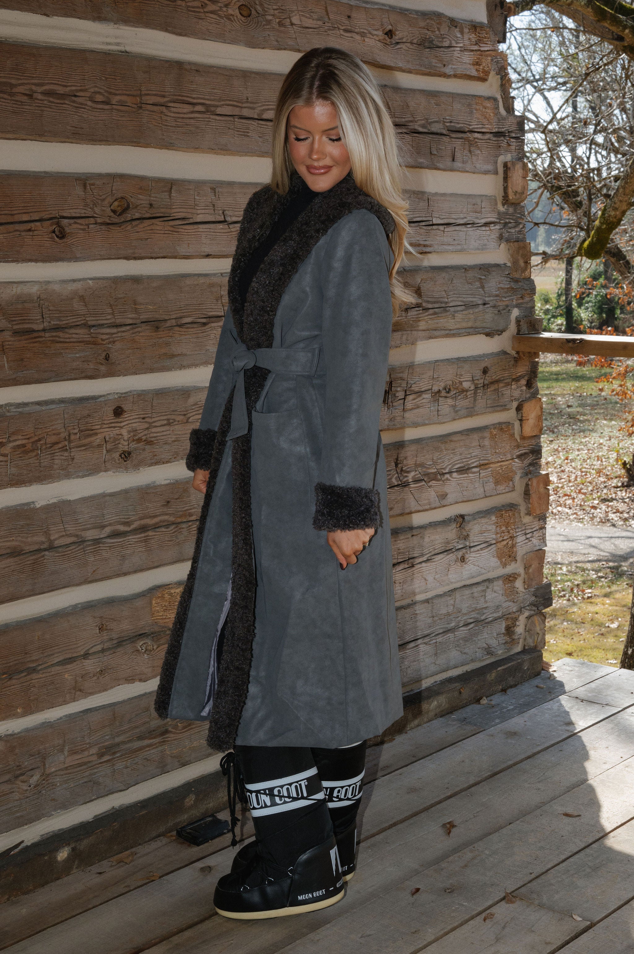 Kylie Faux Leather Coat-Charcoal