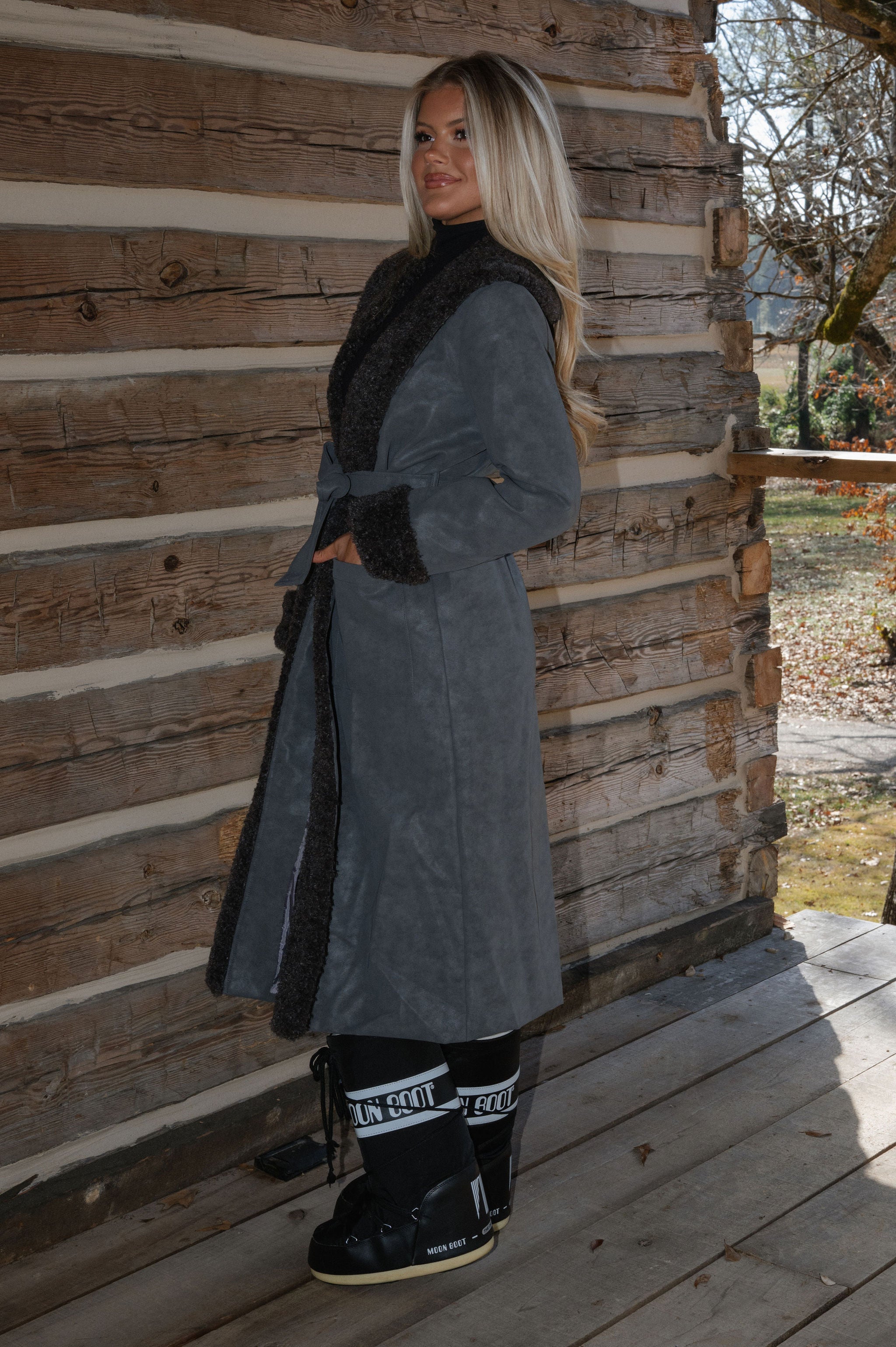 Kylie Faux Leather Coat-Charcoal