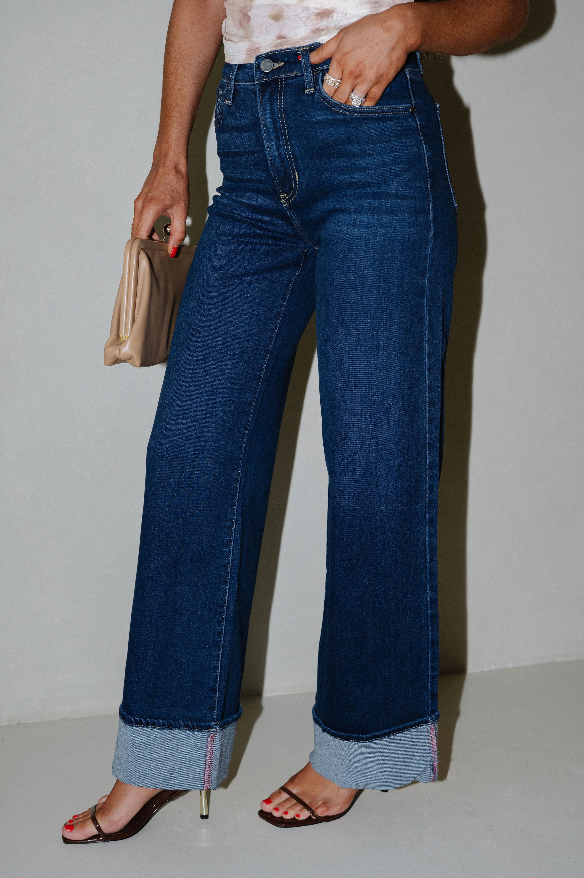 Cuffed Palazzo Jeans-Dark Wash