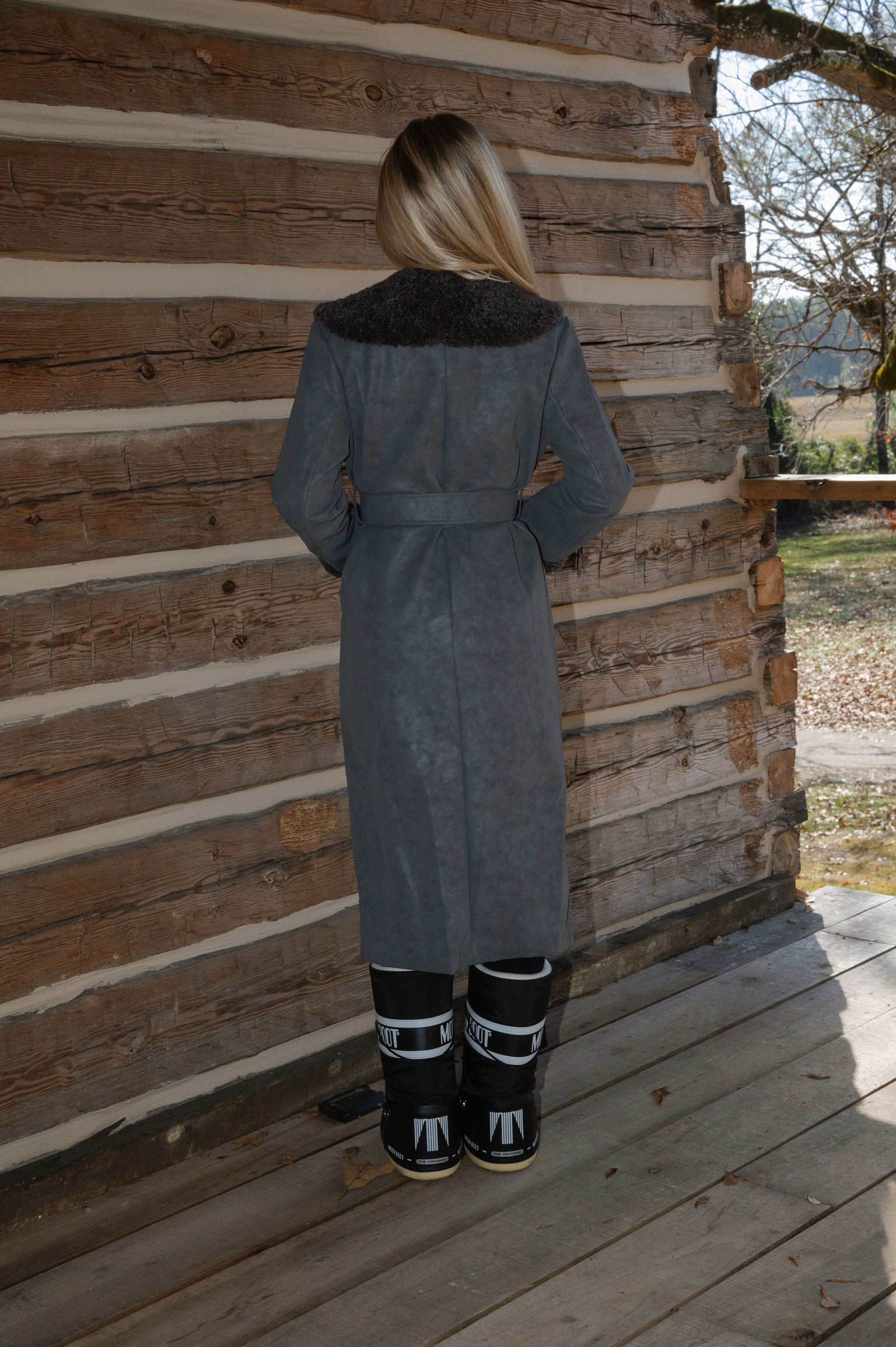 Kylie Faux Leather Coat-Charcoal