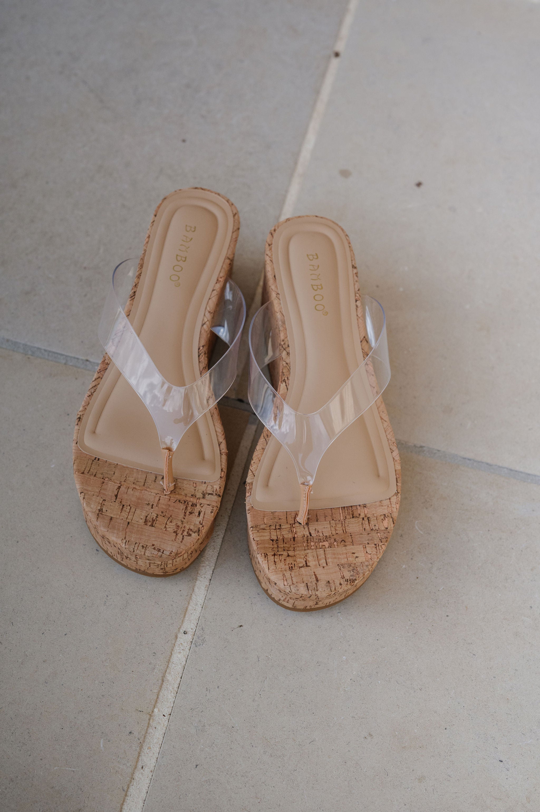 FINAL SALE/Berlin Wedge-Clear/Cork/MODEL PAIR