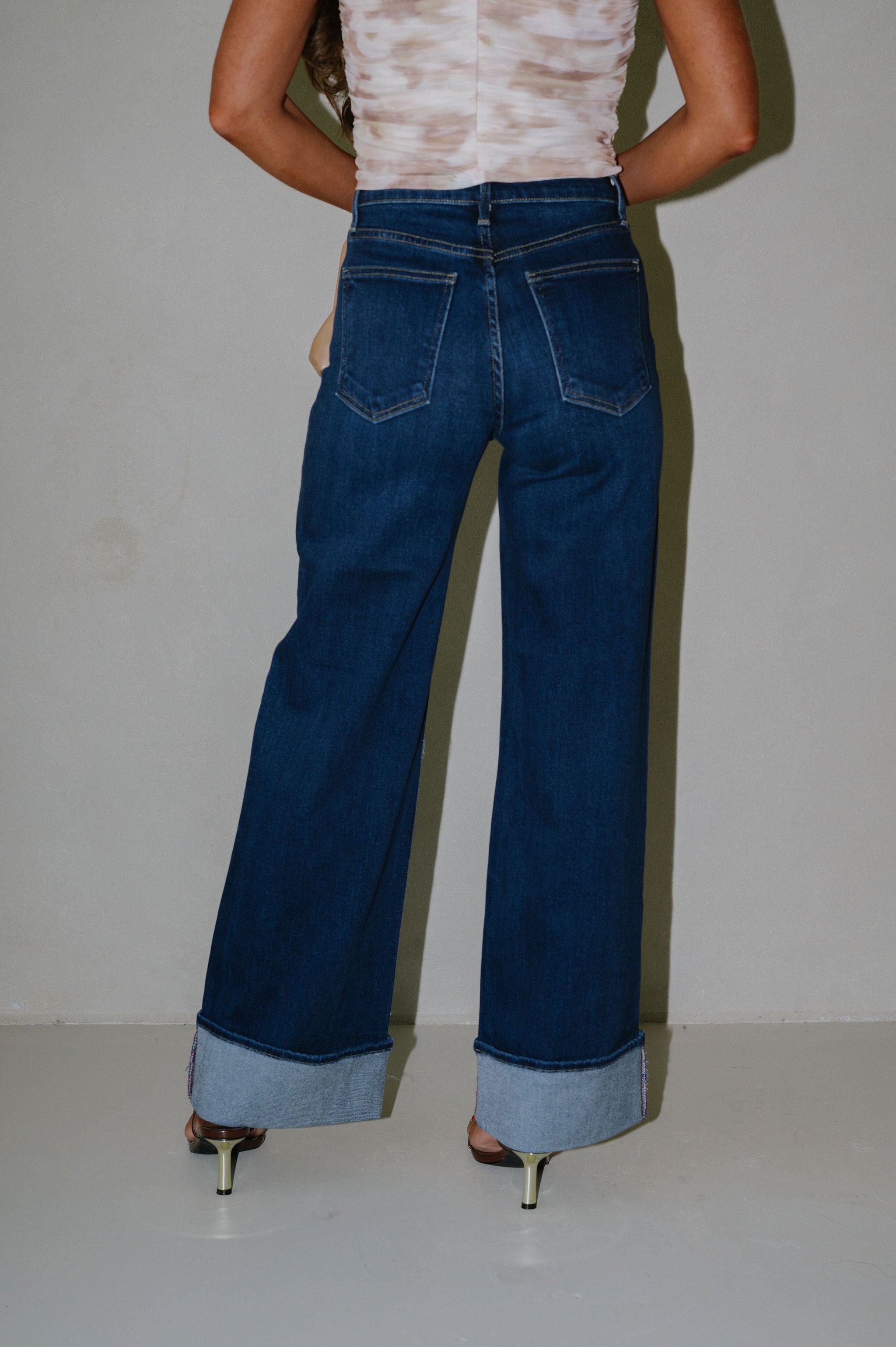Cuffed Palazzo Jeans-Dark Wash