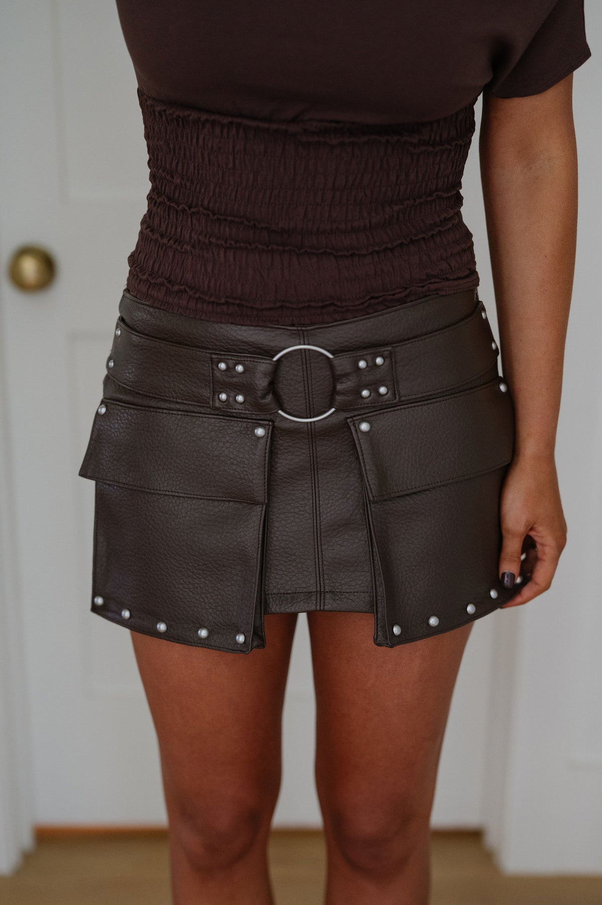 Elle Low Rise Mini Skirt-Brown