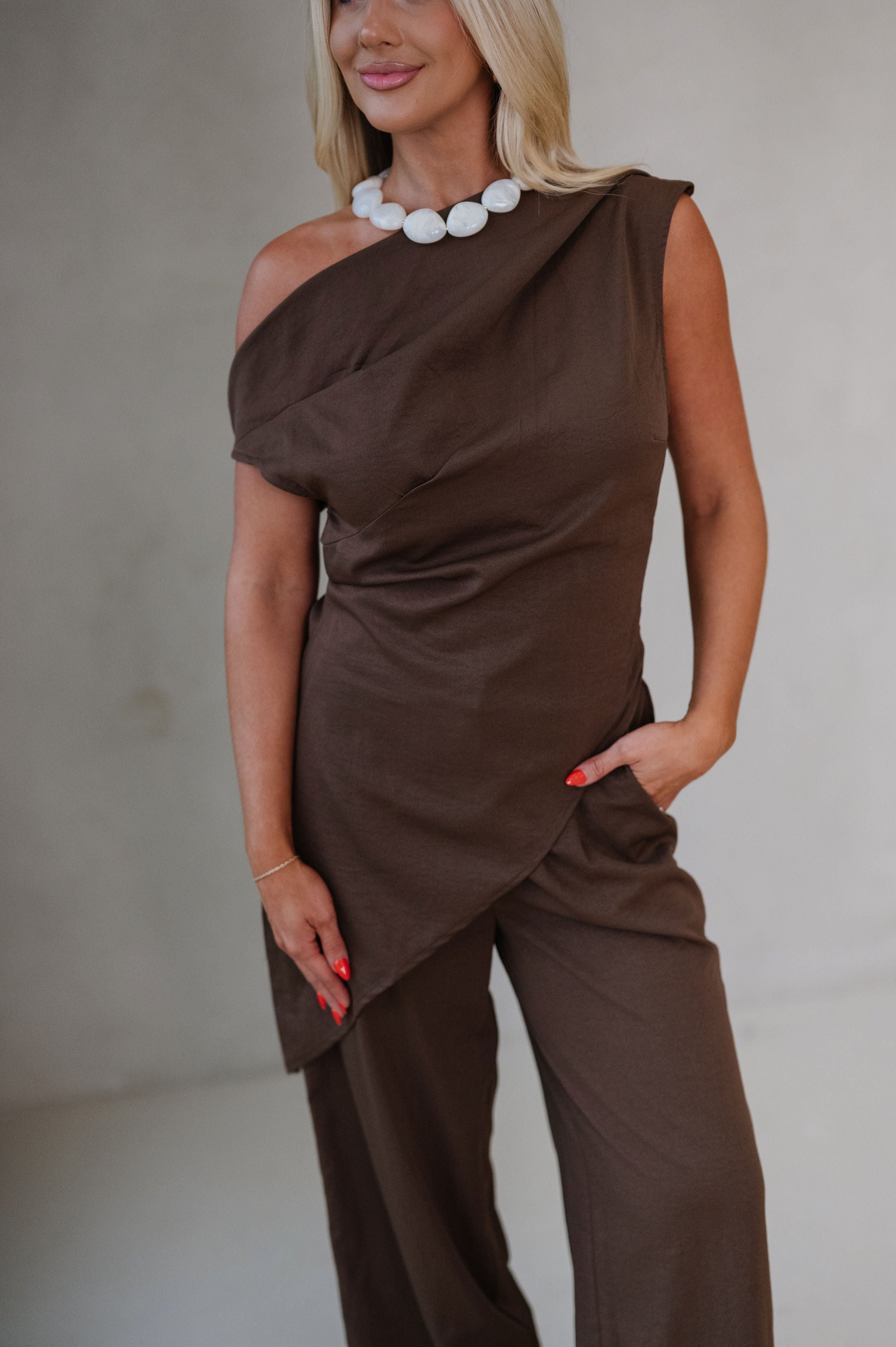 Benny Wide Leg Pants Set-Brown