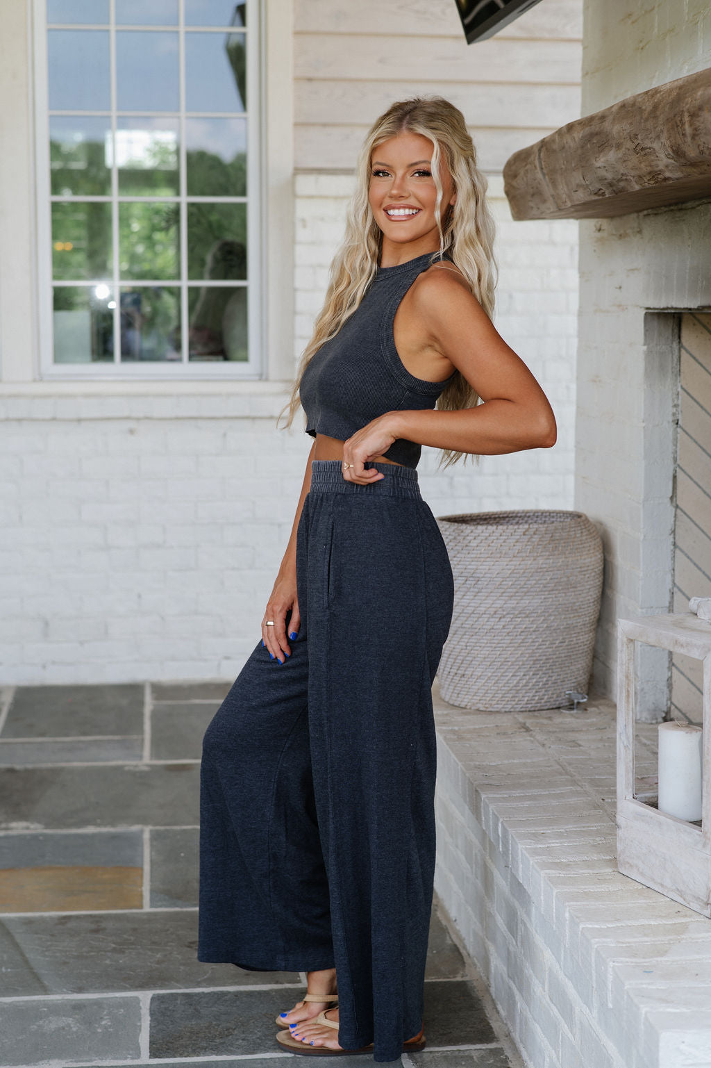 Mineral Washed Pants Set- Charcoal