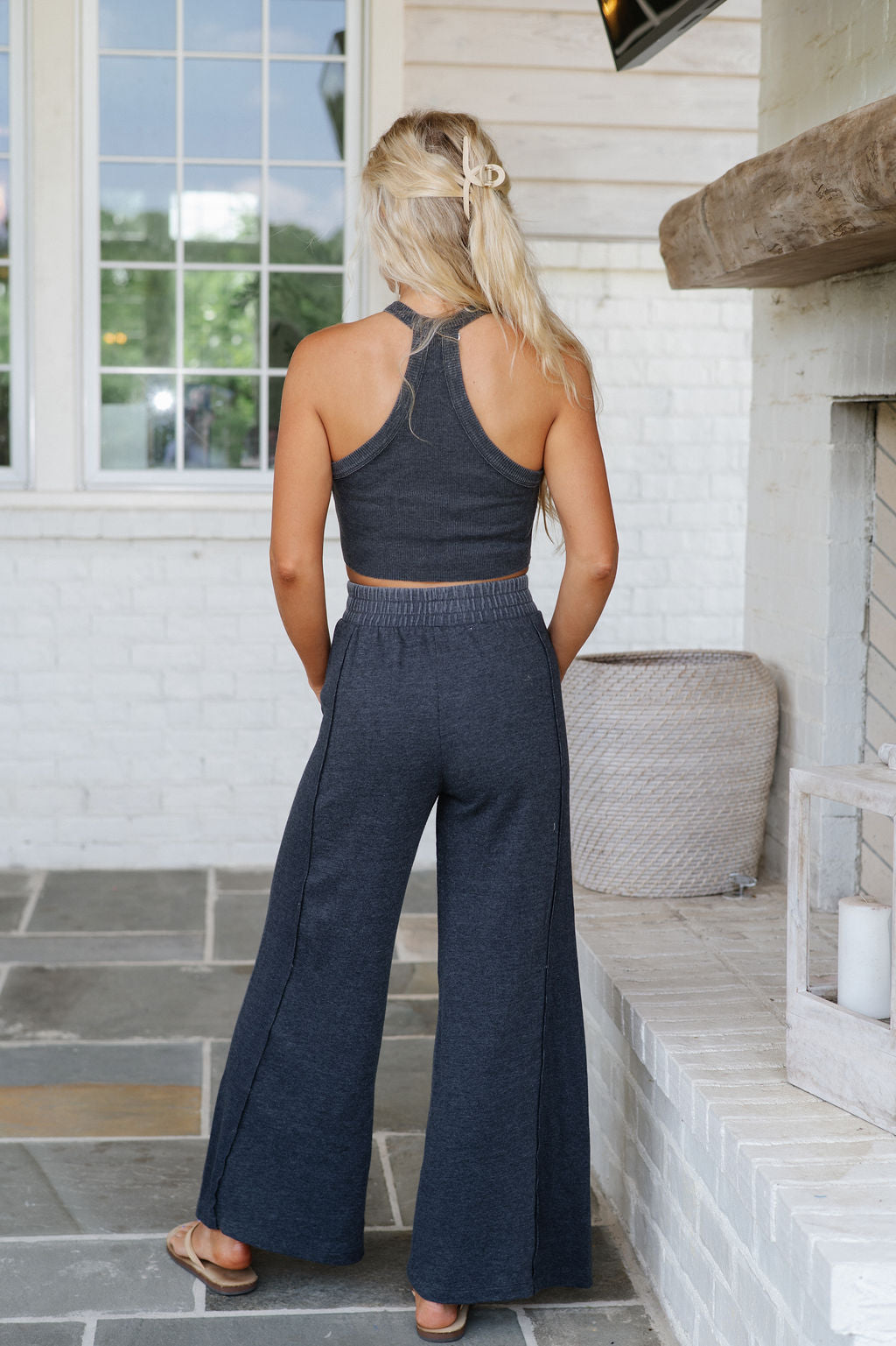 Mineral Washed Pants Set- Charcoal