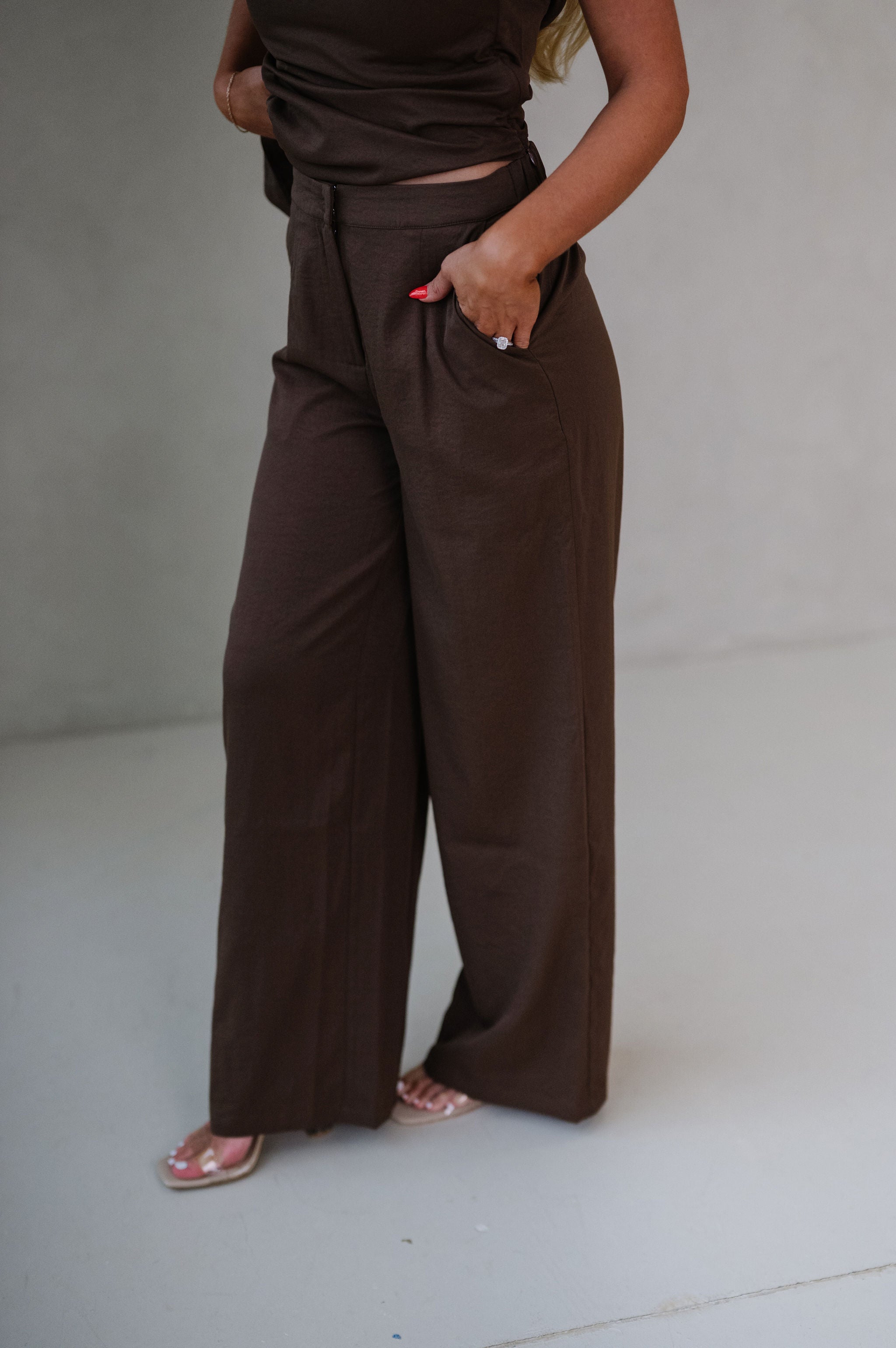 Benny Wide Leg Pants Set-Brown