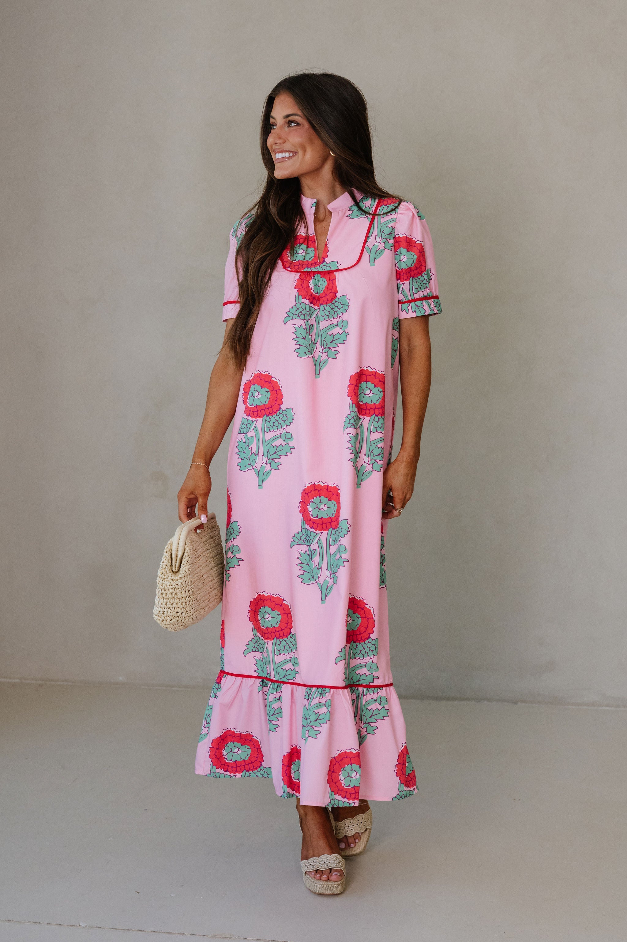 Presley Floral Midi Dress-Pink