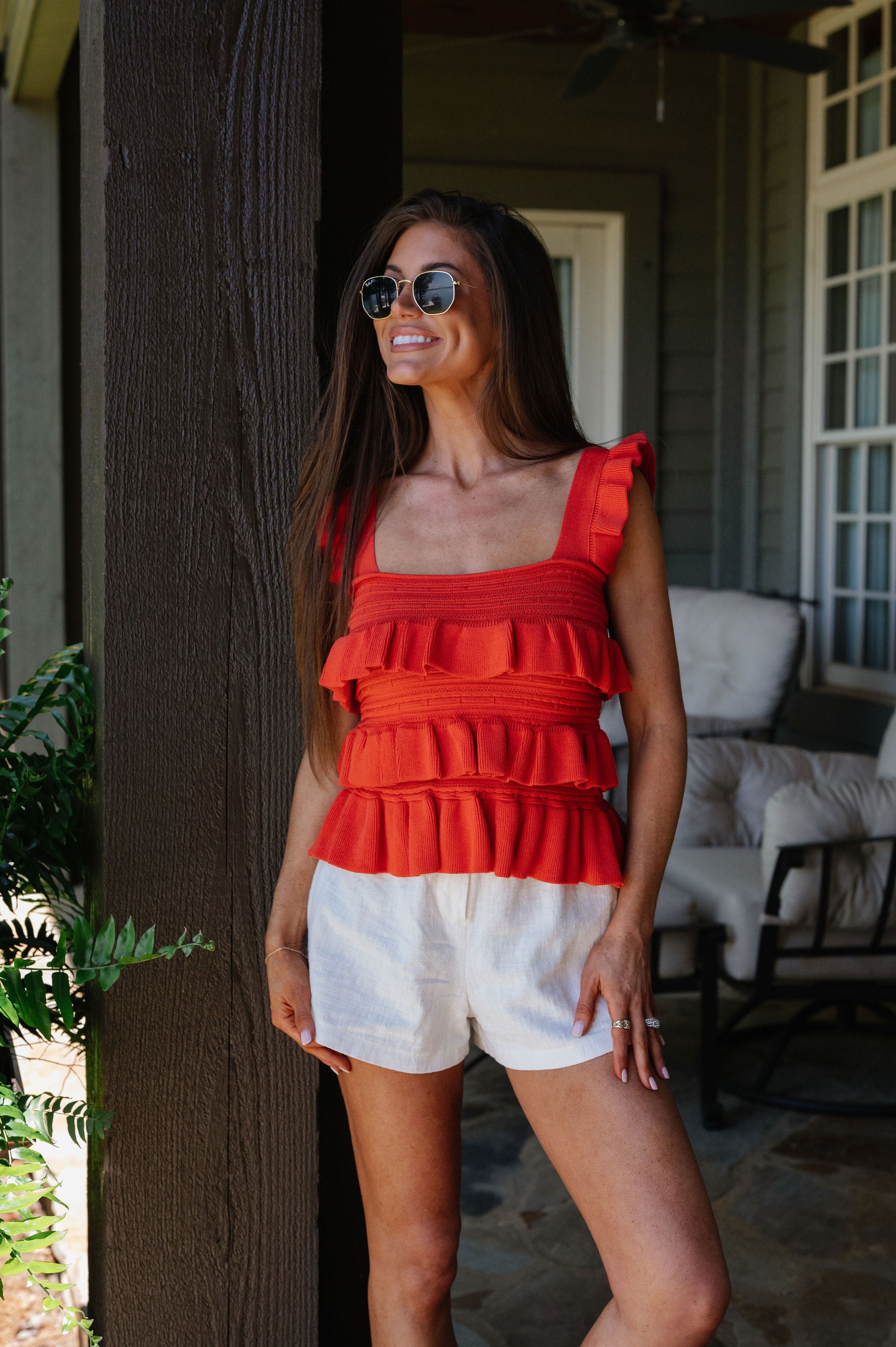 Chandler Ruffled Top-Tomato Red