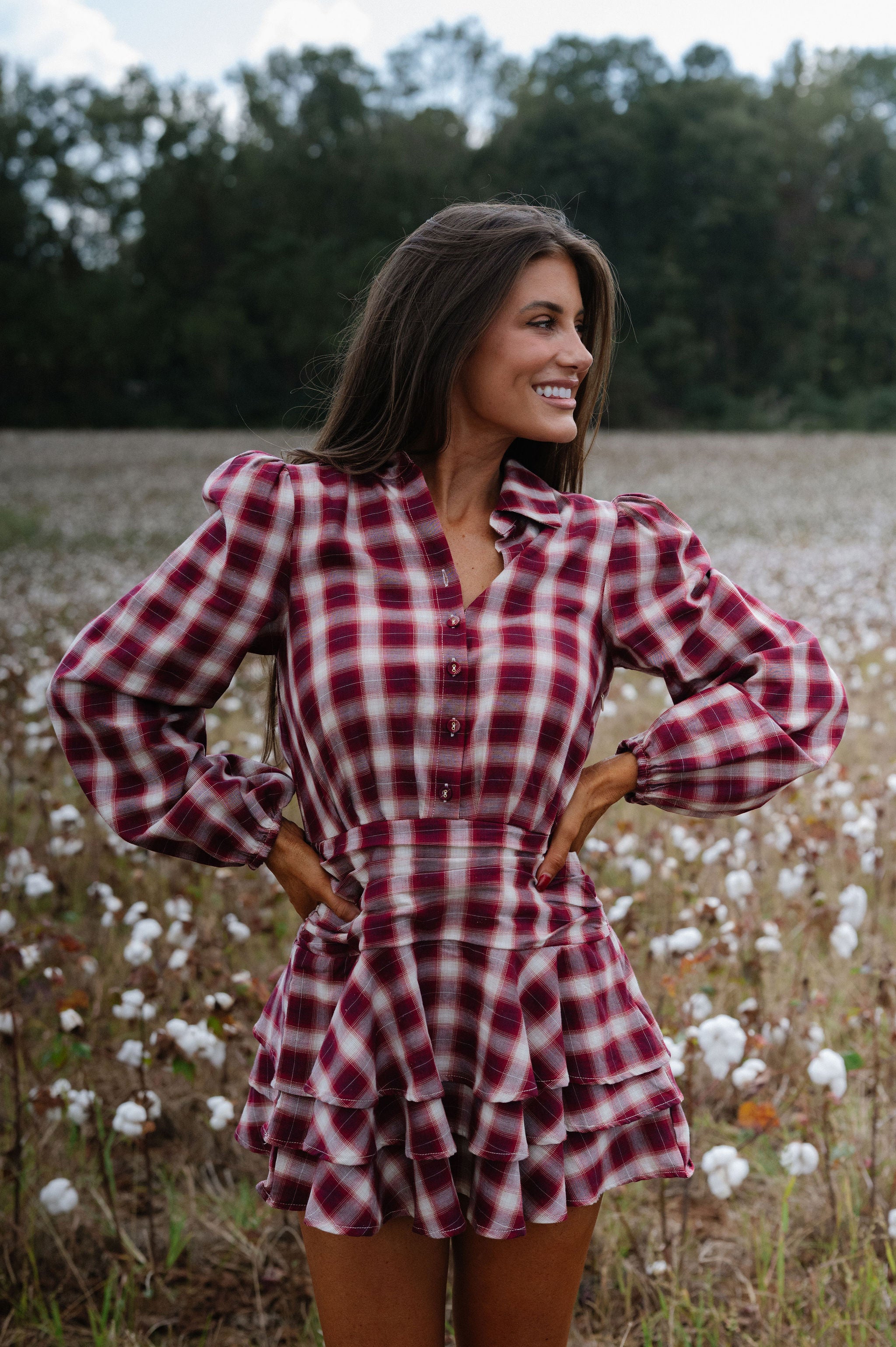 Wren Plaid Ruffle Mini Dress-Red