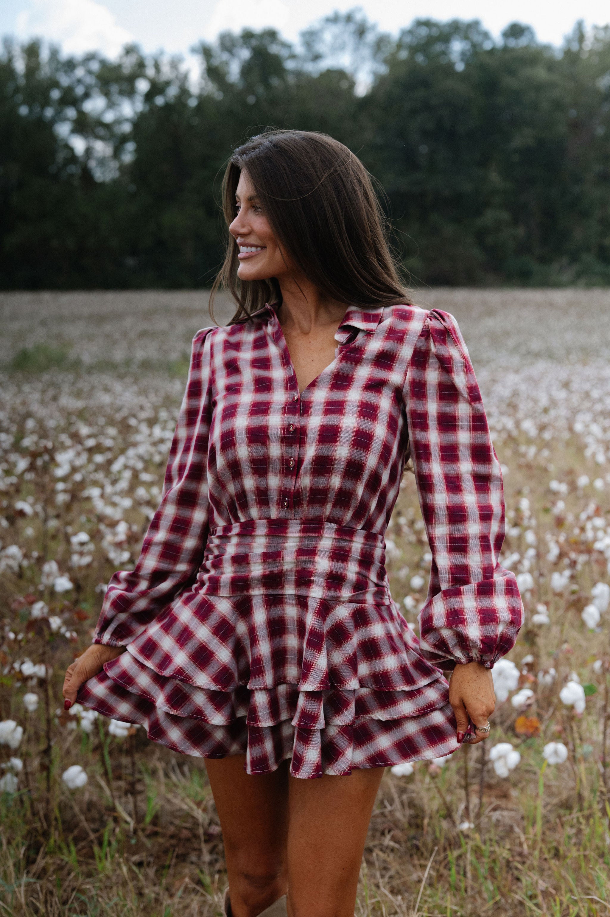 Wren Plaid Ruffle Mini Dress-Red
