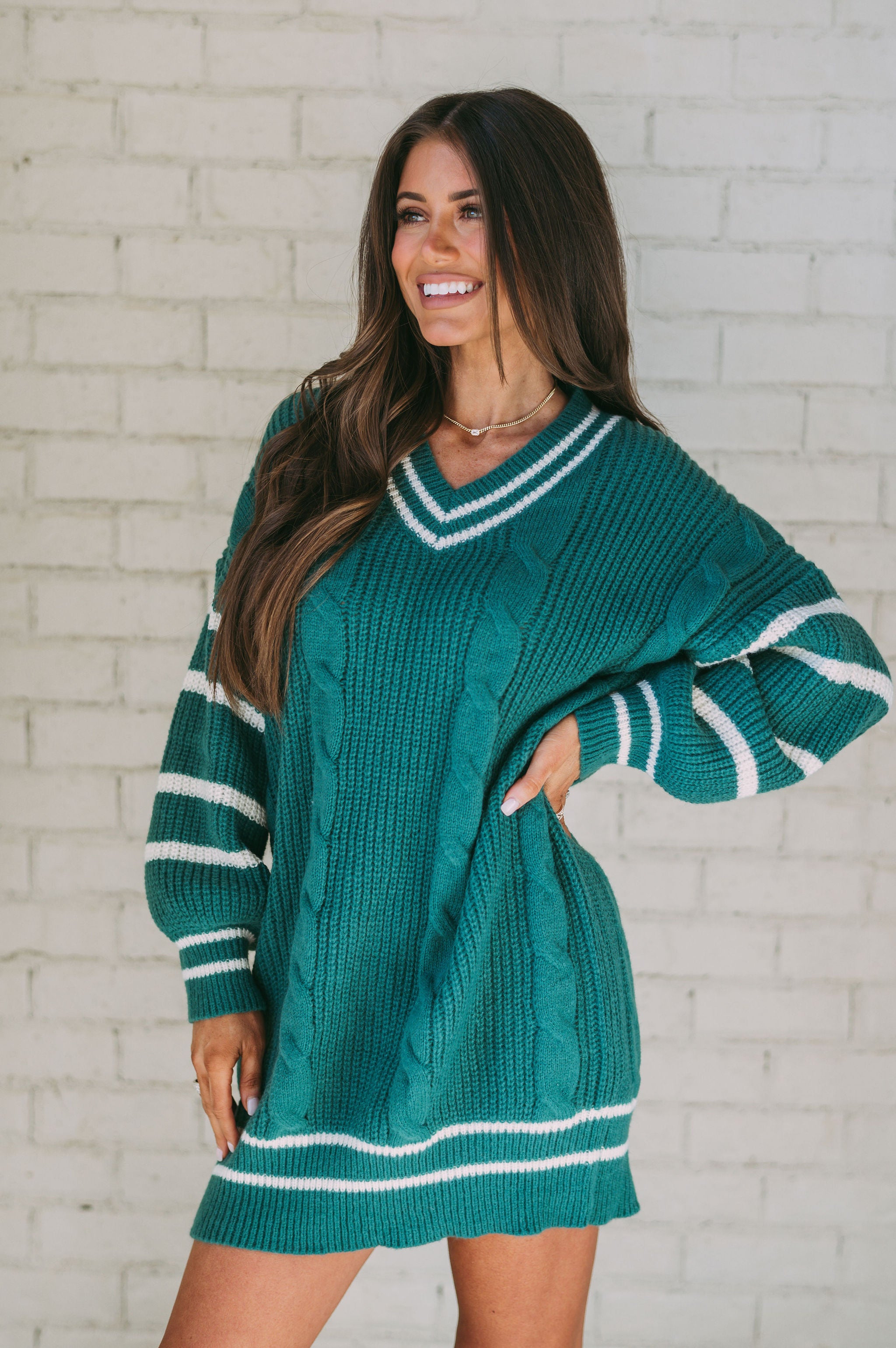 Varsity Sweater Knit Dress-Green