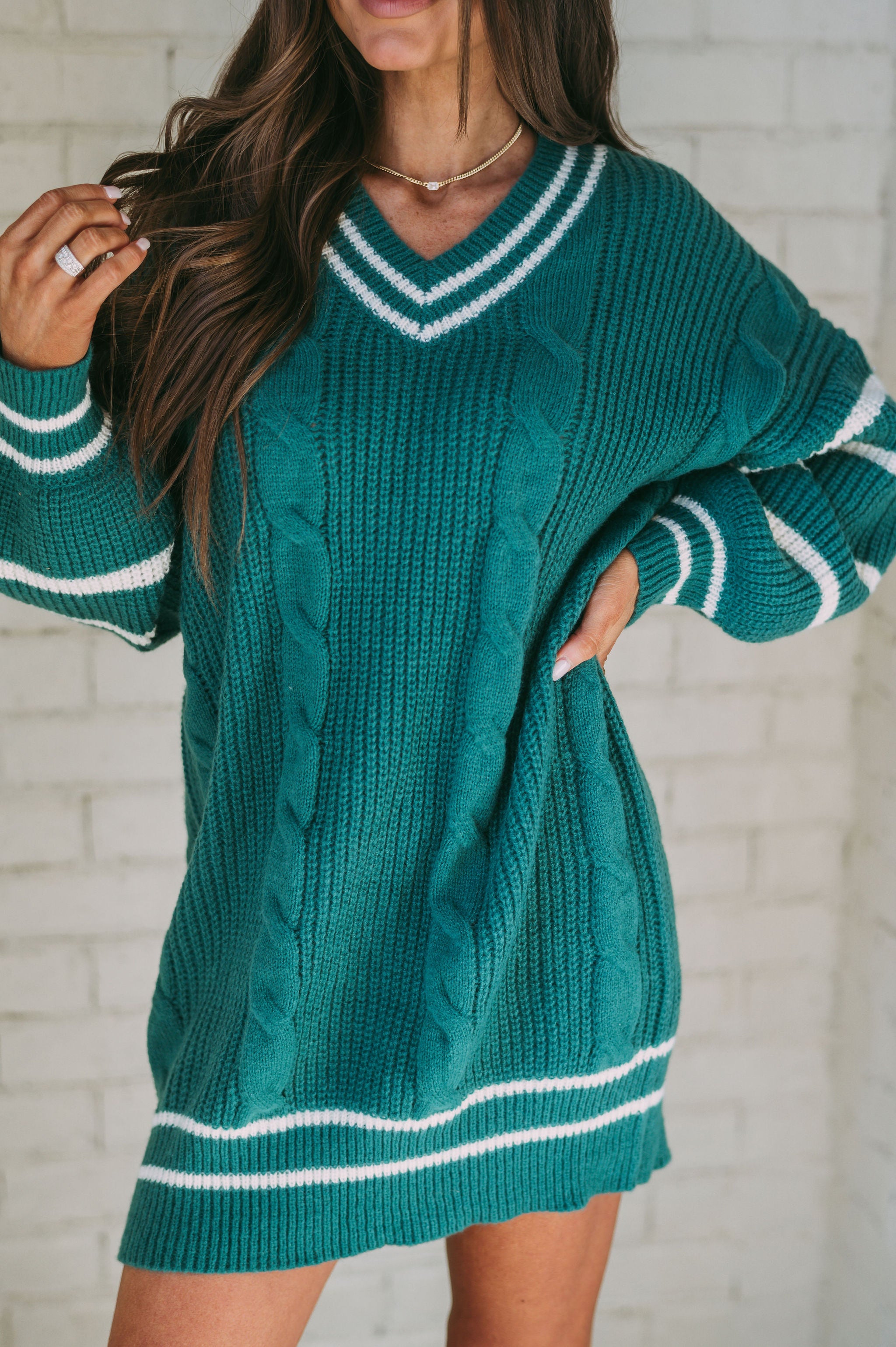 Varsity Sweater Knit Dress-Green