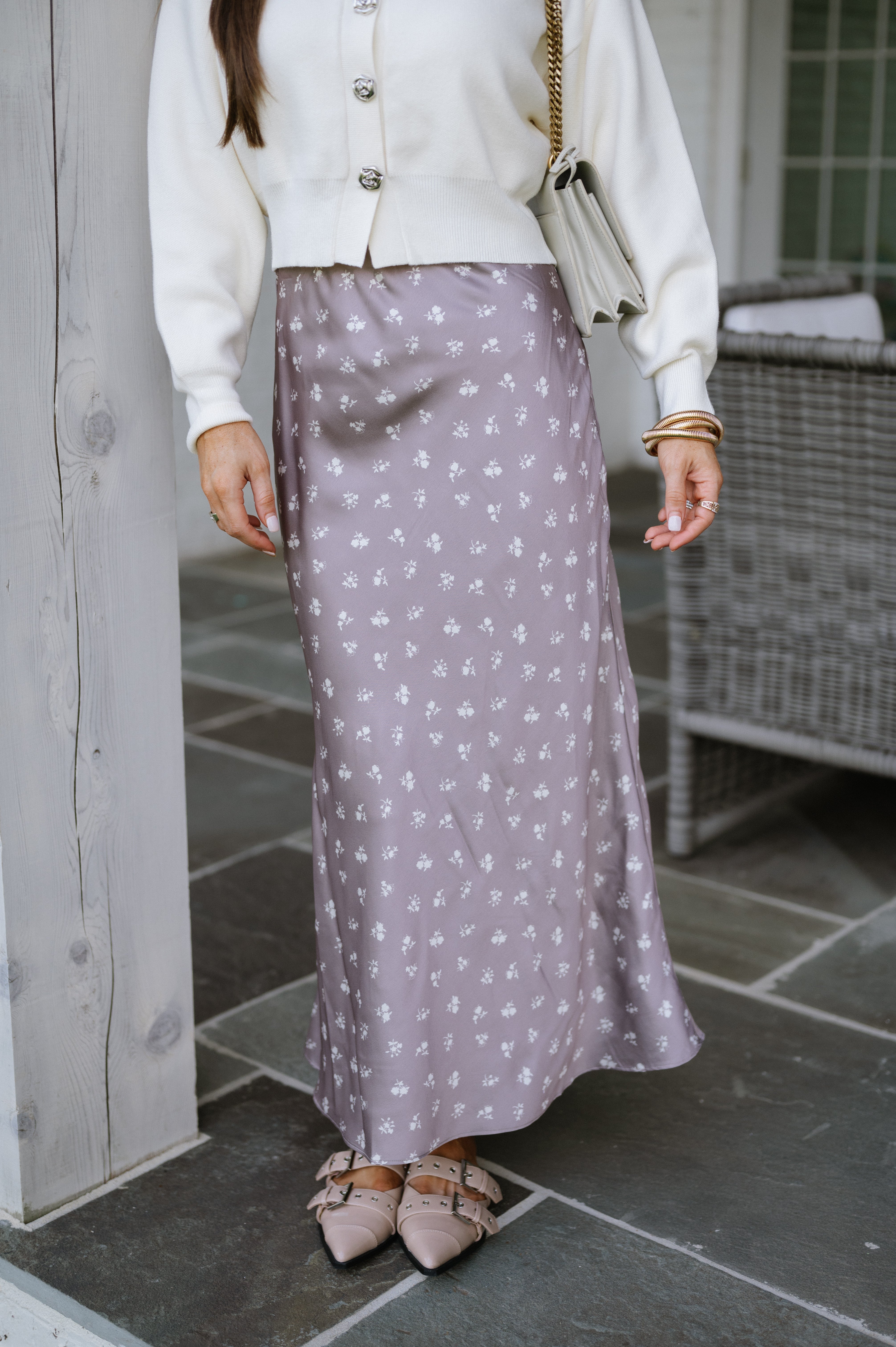 Tucker Midi Skirt- Grey Floral