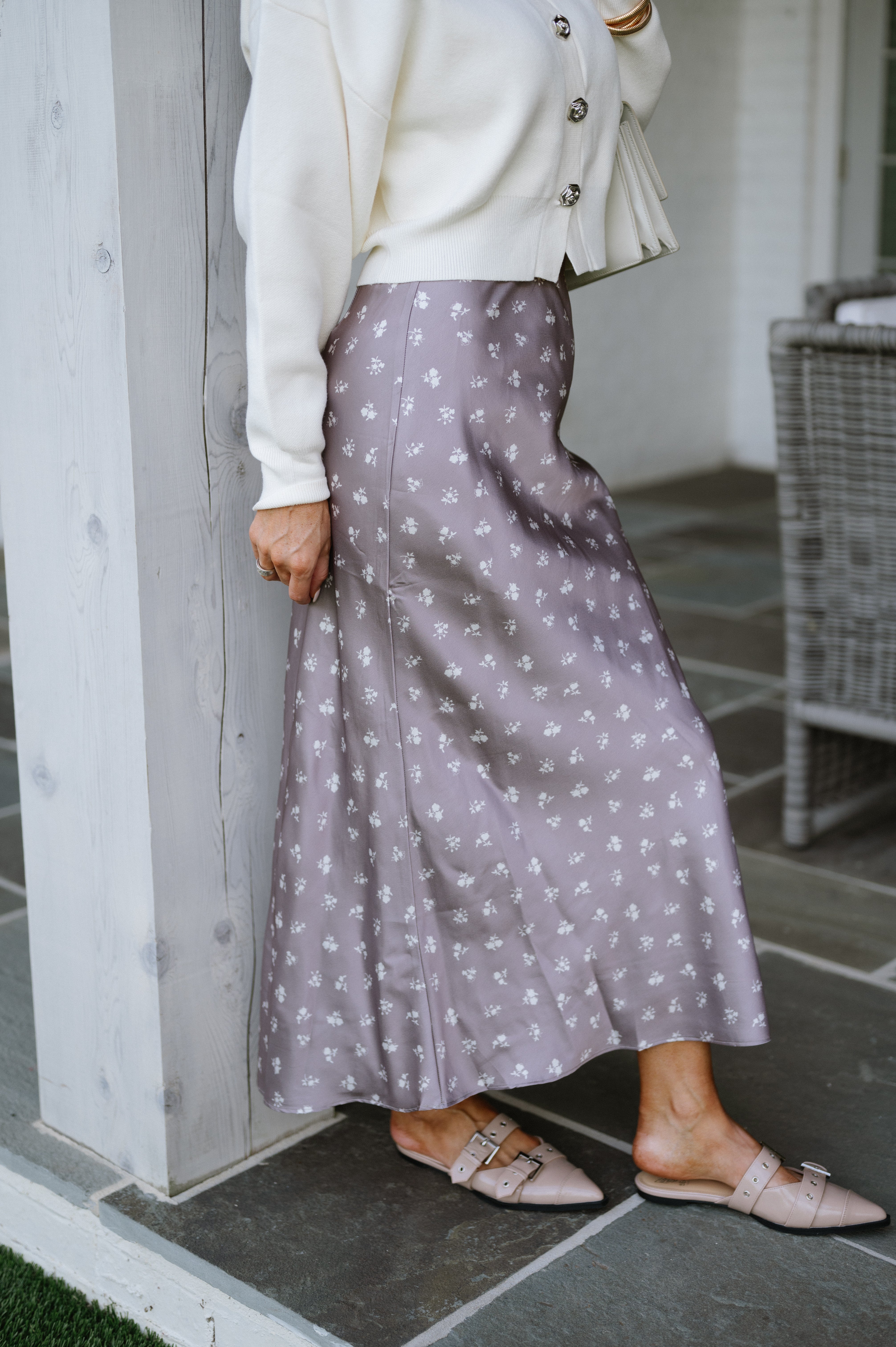 Tucker Midi Skirt- Grey Floral