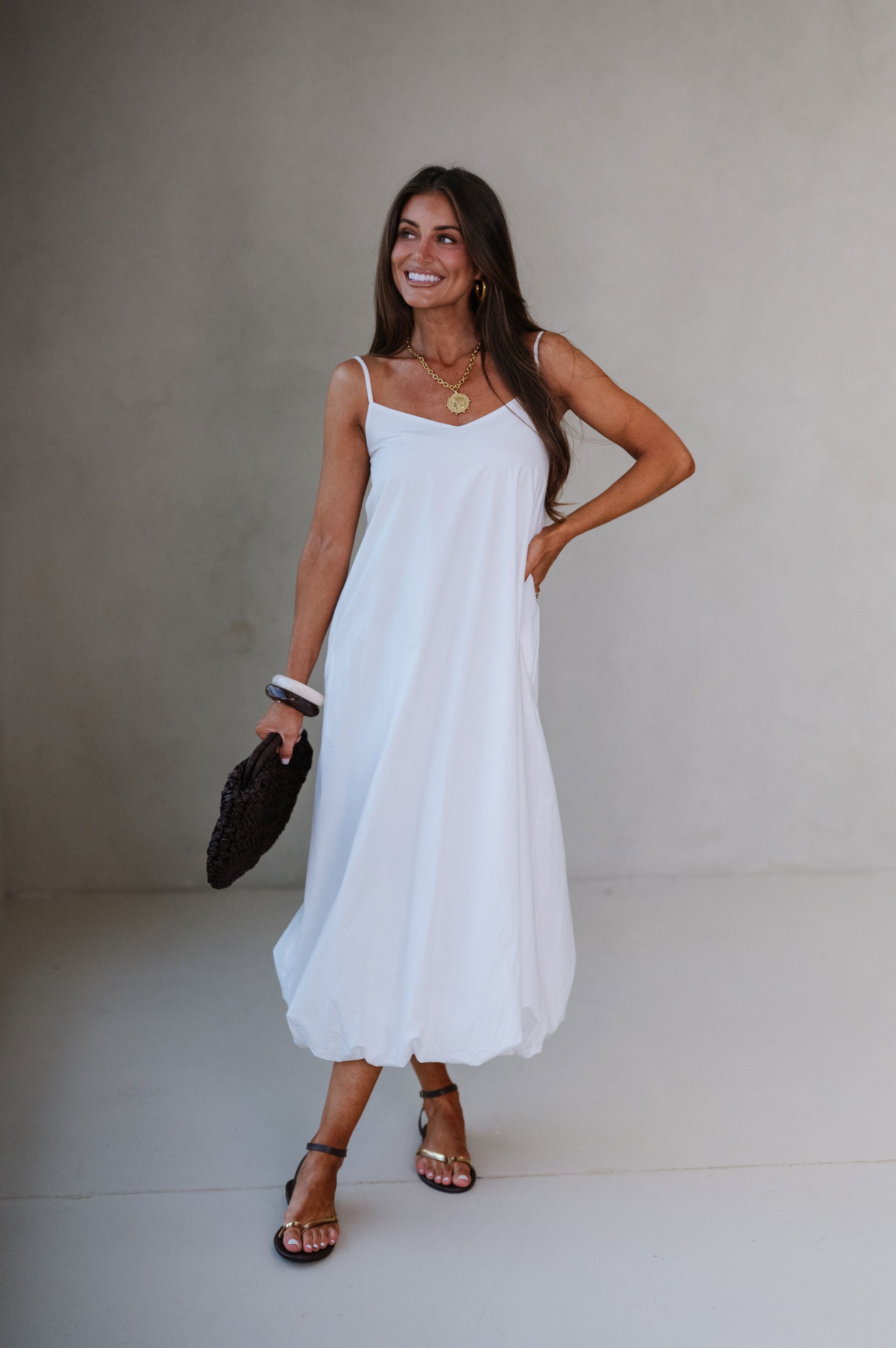 Abby Bubble Hem Midi Dress-Off White S