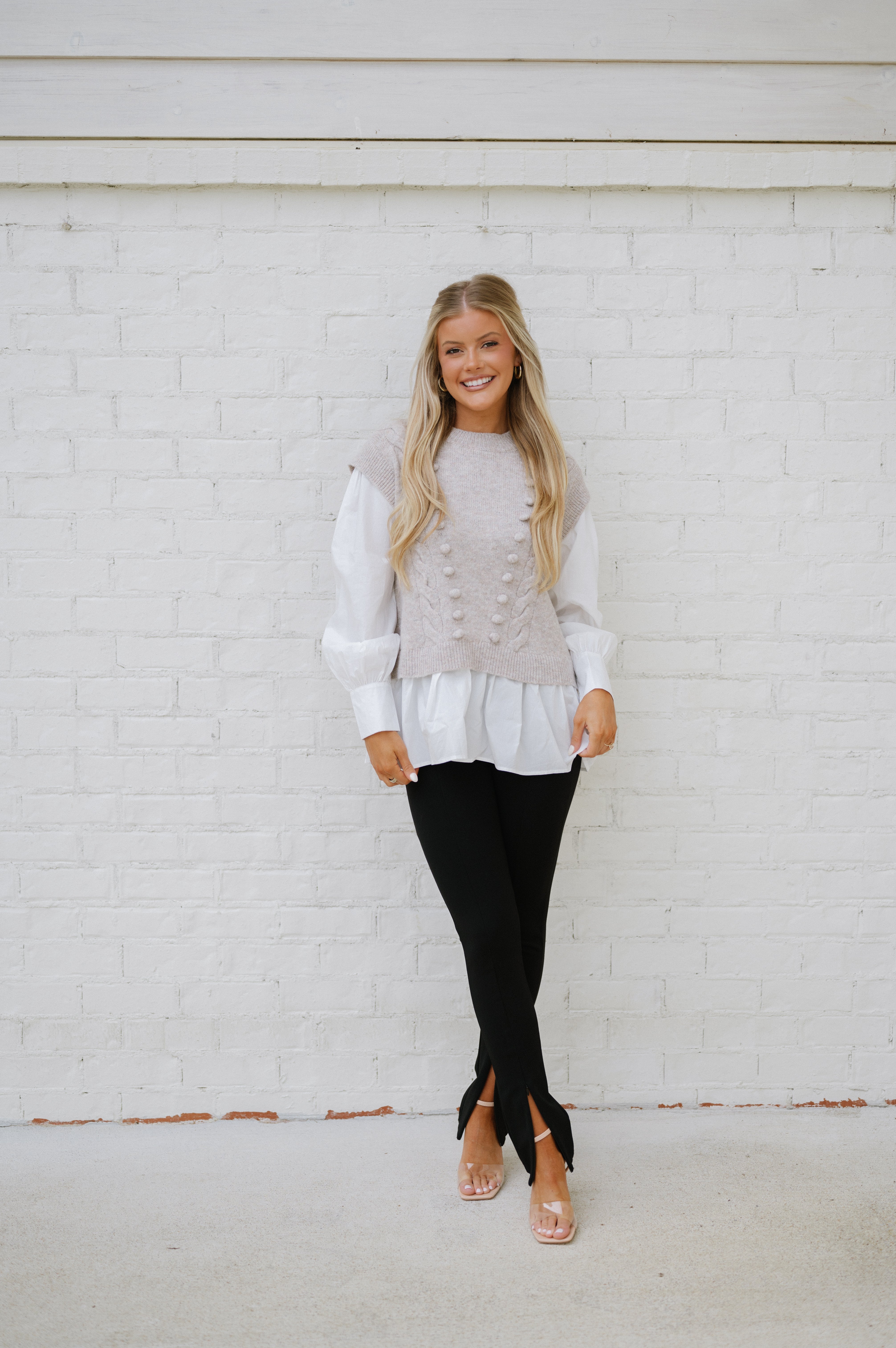 Vinny Pom Pom Sweater-Taupe