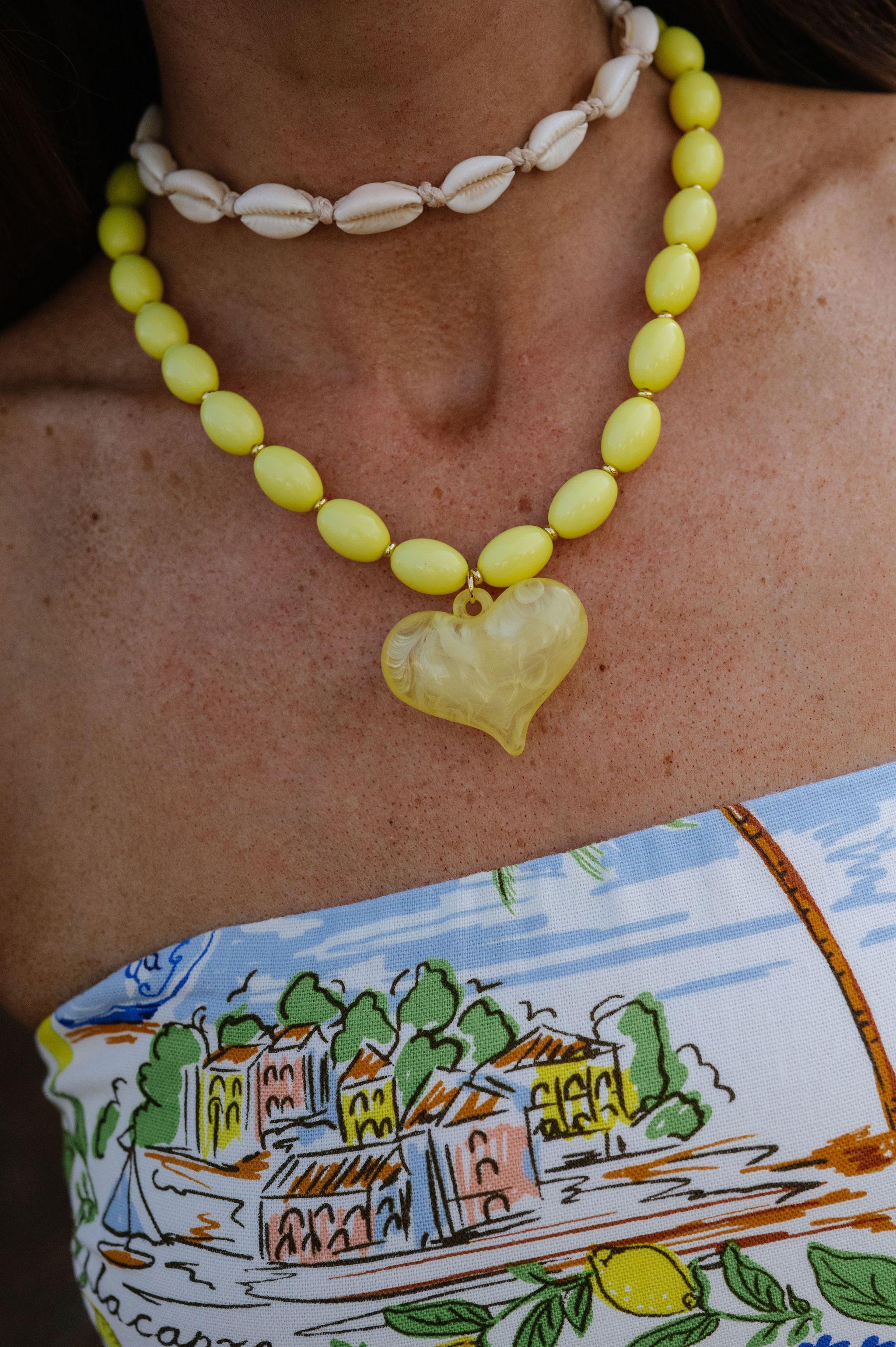 Roxie Beaded Heart Necklace-Yellow