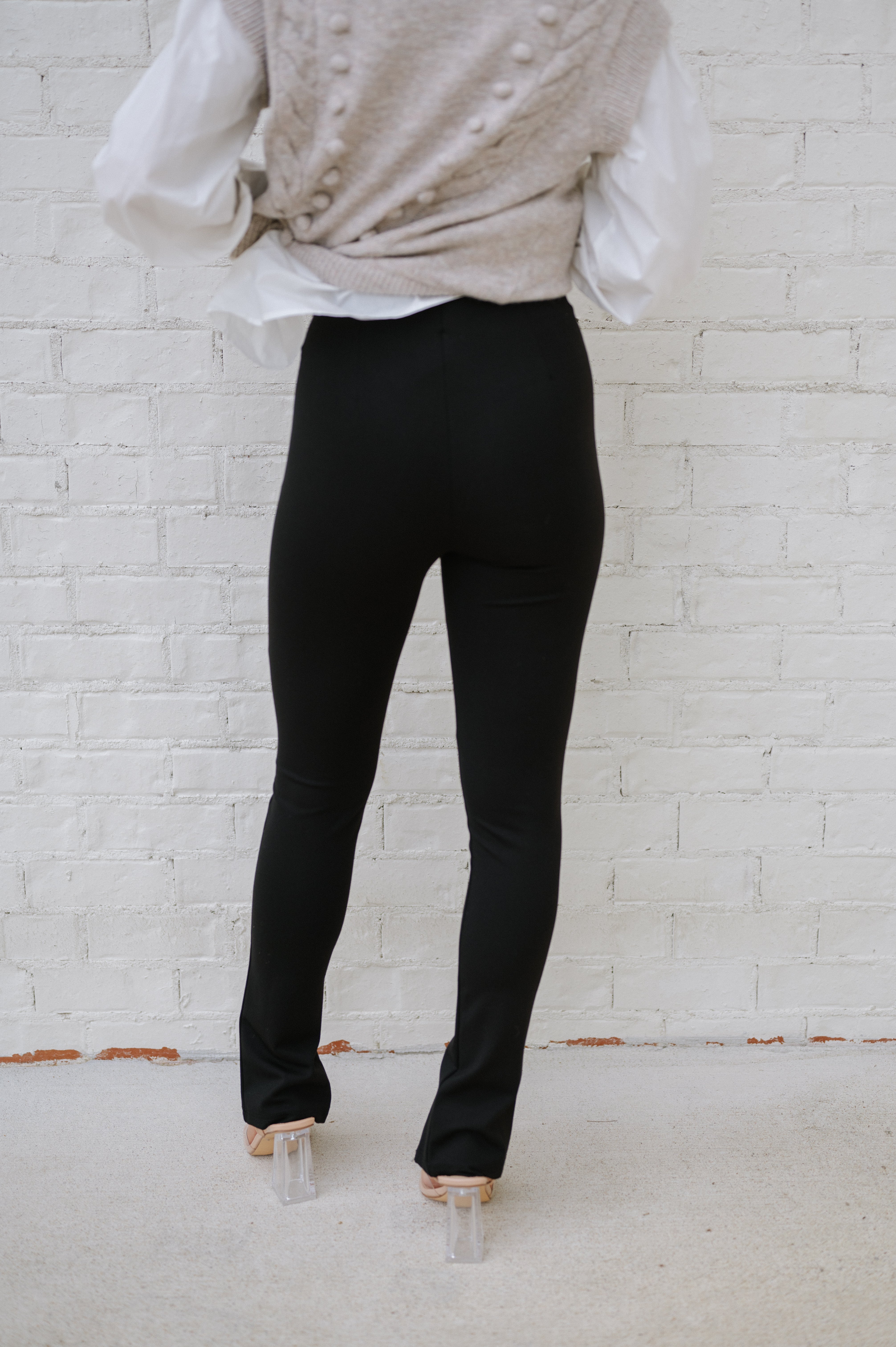 High Waisted Front Slit Trousers-Black