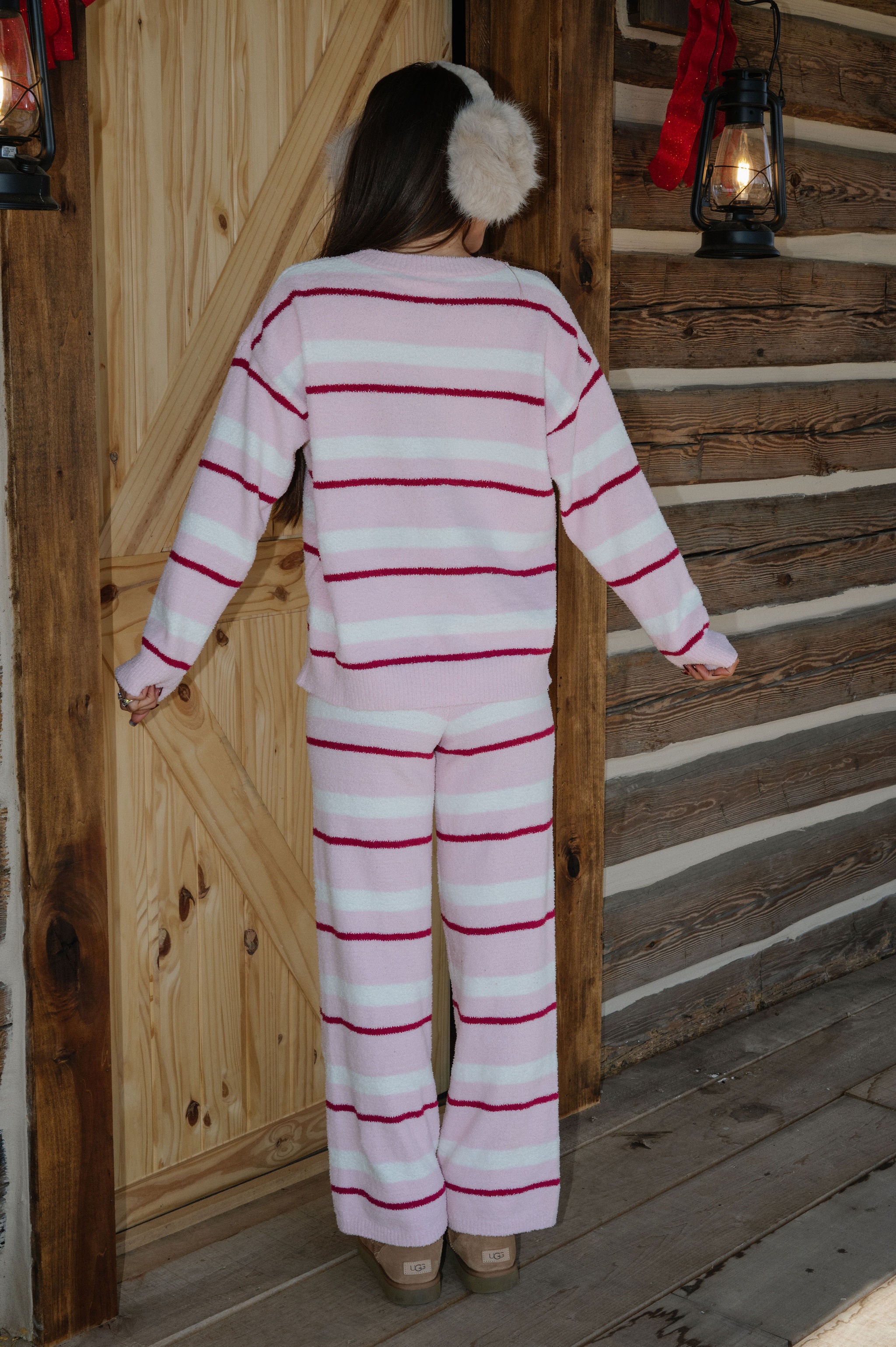 Lillian Striped Pants Set-Pink/Cream
