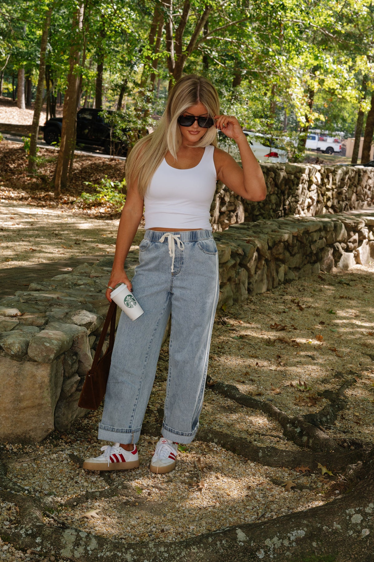 Relaxed Double Stripe Wide Leg Jeans