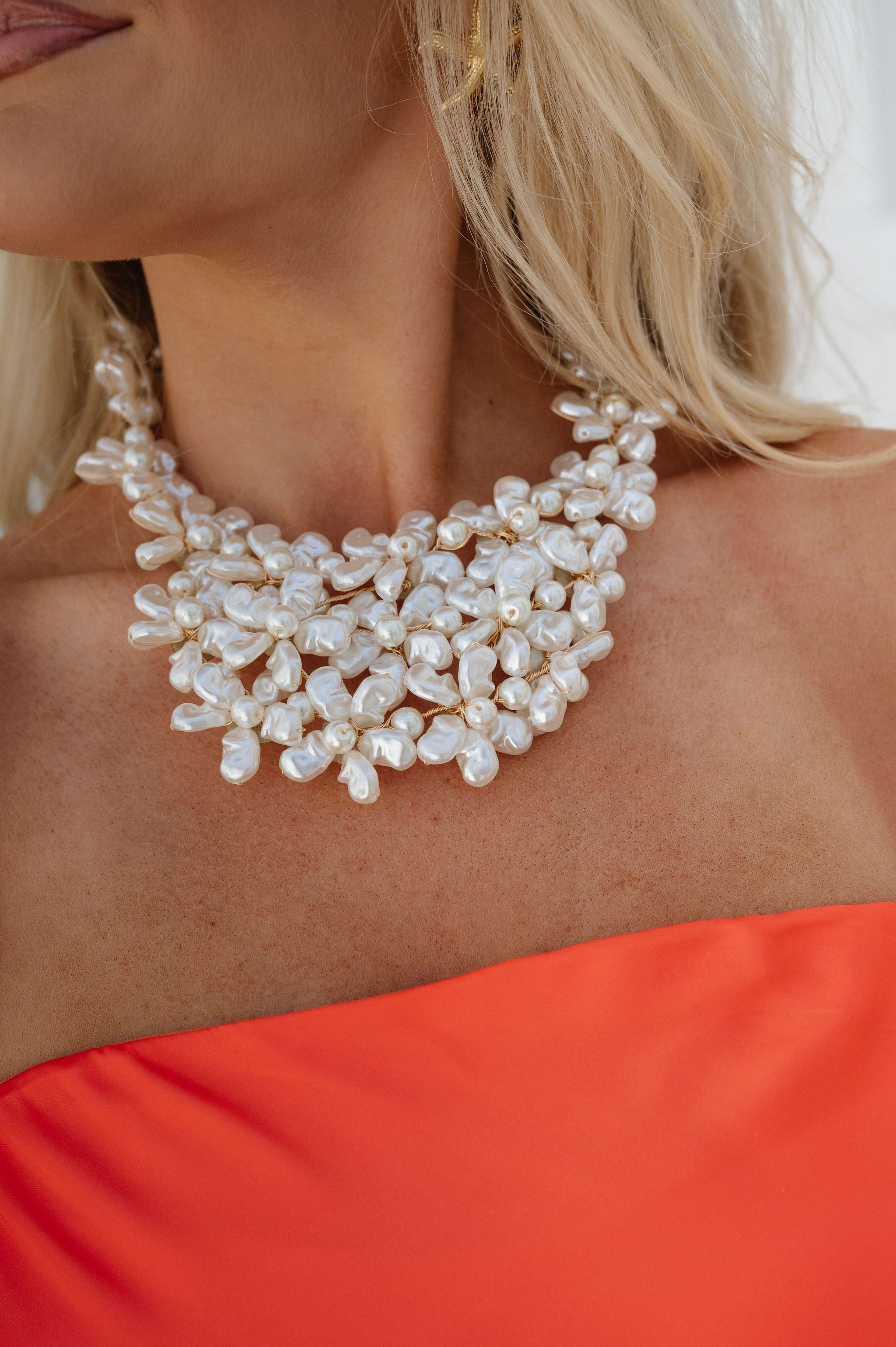 Floral Pearl Necklace-Ivory