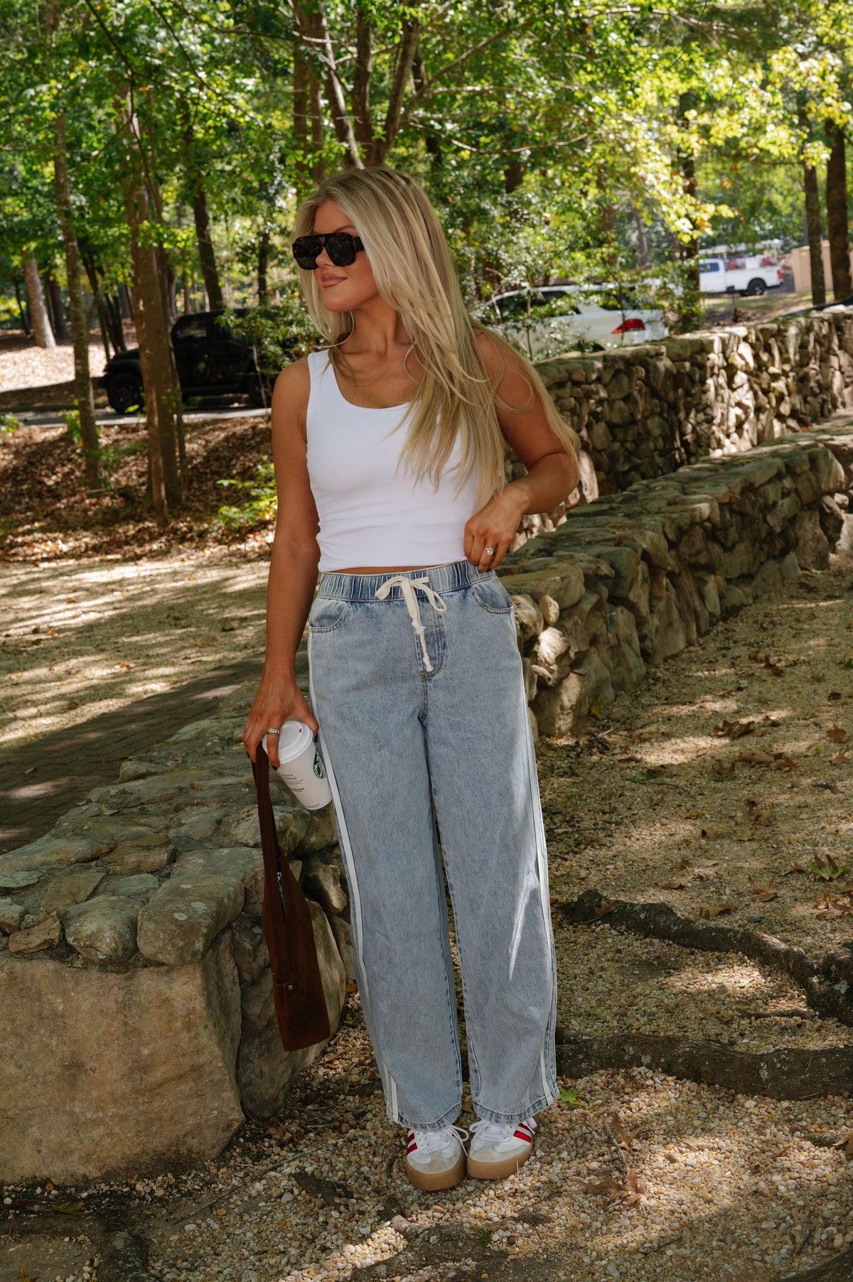 Relaxed Double Stripe Wide Leg Jeans