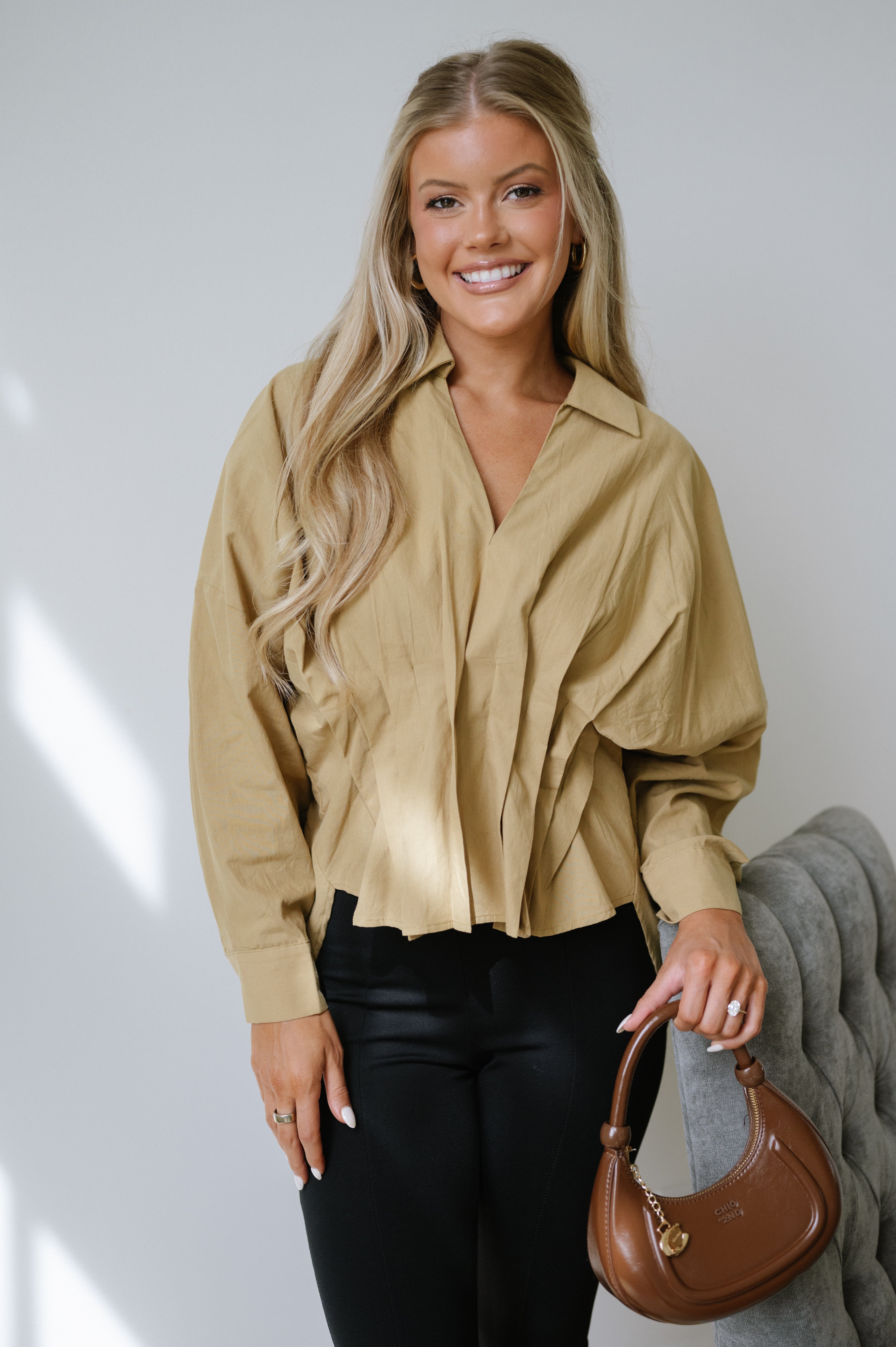 Wilson Pintuck Blouse- Camel